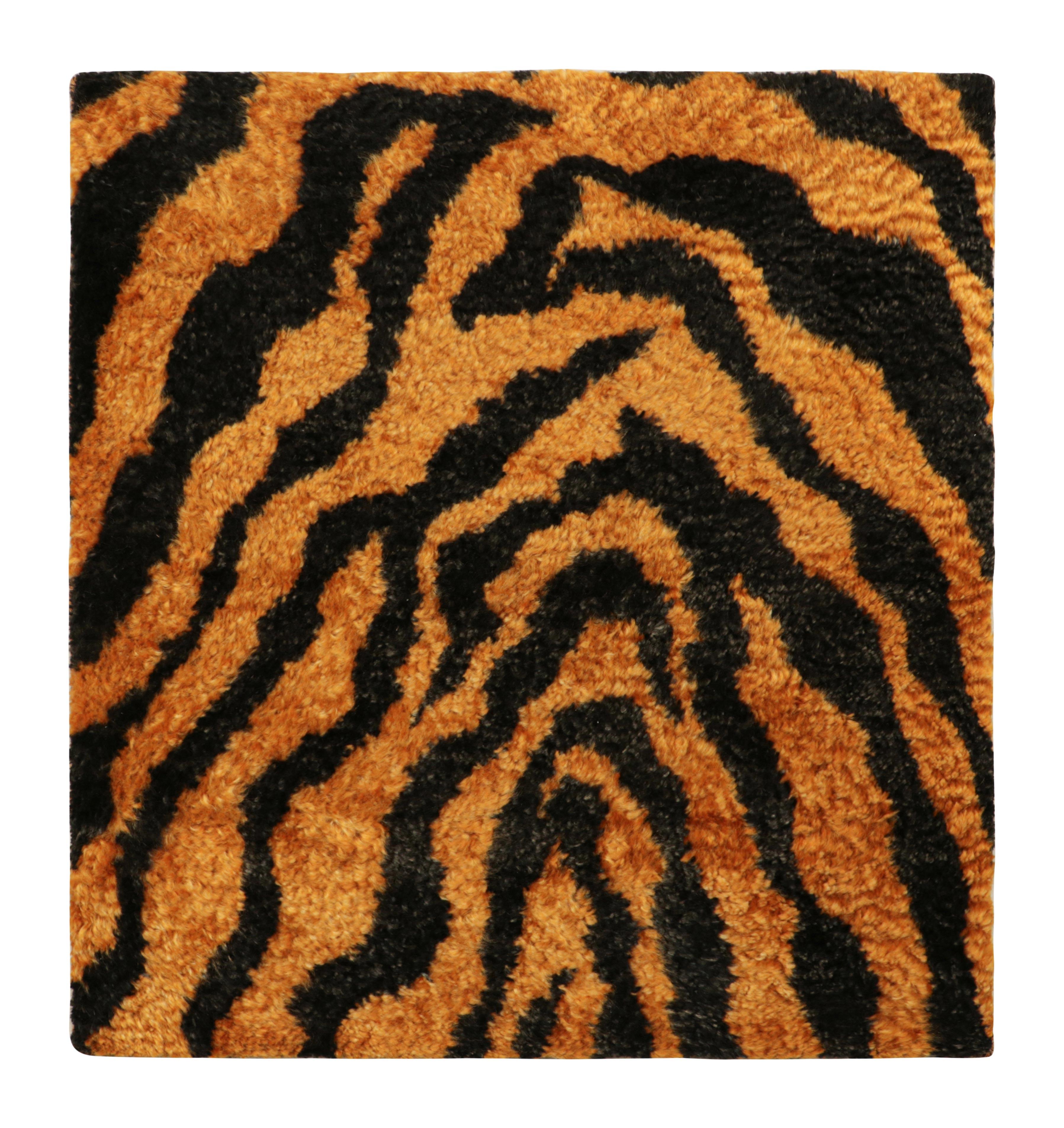 Hand-Knotted Rug & Kilim’s Custom Rug Sample, Orange with Black Stripes For Sale