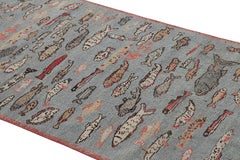 Rug & Kilim’s Custom Runner Rug in Blue with Colorful Fish Pictorials