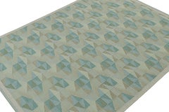 Rug & Kilim’s Custom Scandinavian Kilim Rug with Blue & Beige Geometric Patterns