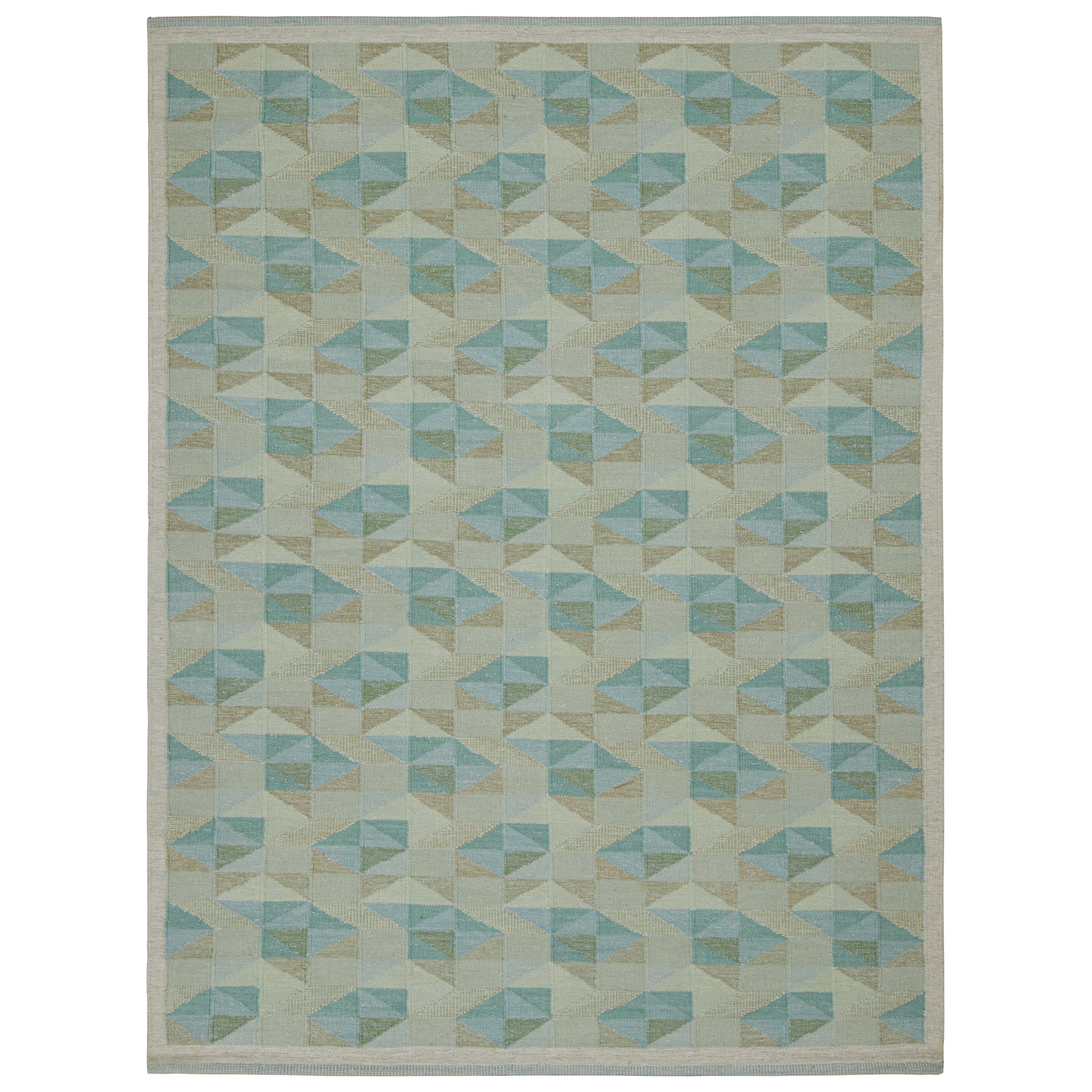 Rug & Kilims maßgefertigter skandinavischer Kilimteppich mit geometrischen Mustern in Blau und Beige