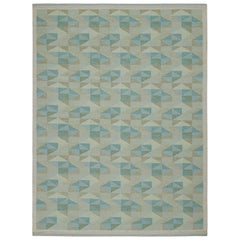 Rug & Kilim’s Custom Scandinavian Kilim Rug with Blue & Beige Geometric Patterns