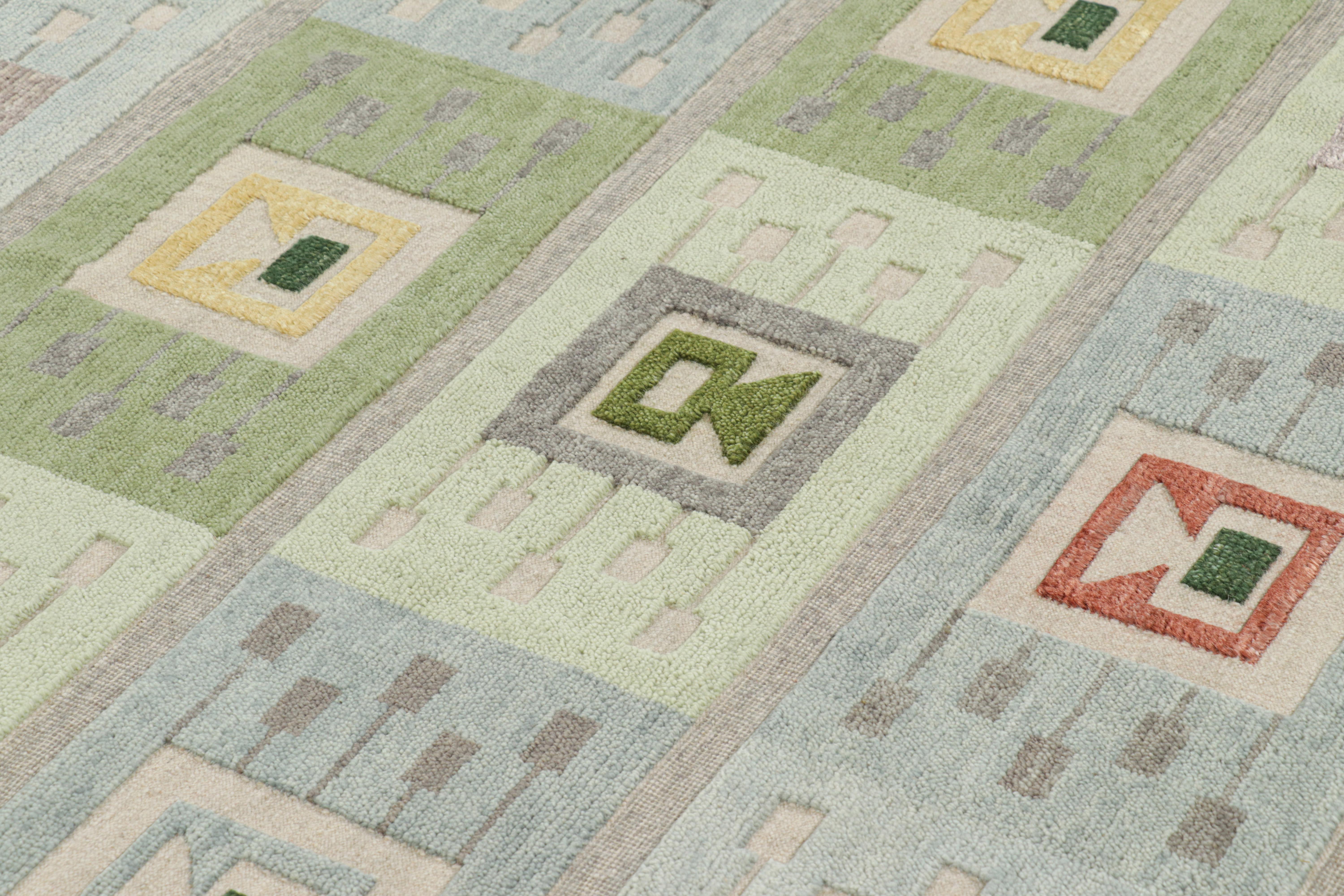 This 7x9 custom rug design represents hand-knotted pile rugs in the award-winning Scandinavian rug collection by Rug & Kilim—a contemporary ode to mid-century modern Swedish minimalist rugs and tapestries of the Rollakan and Rya sensibility.

On the