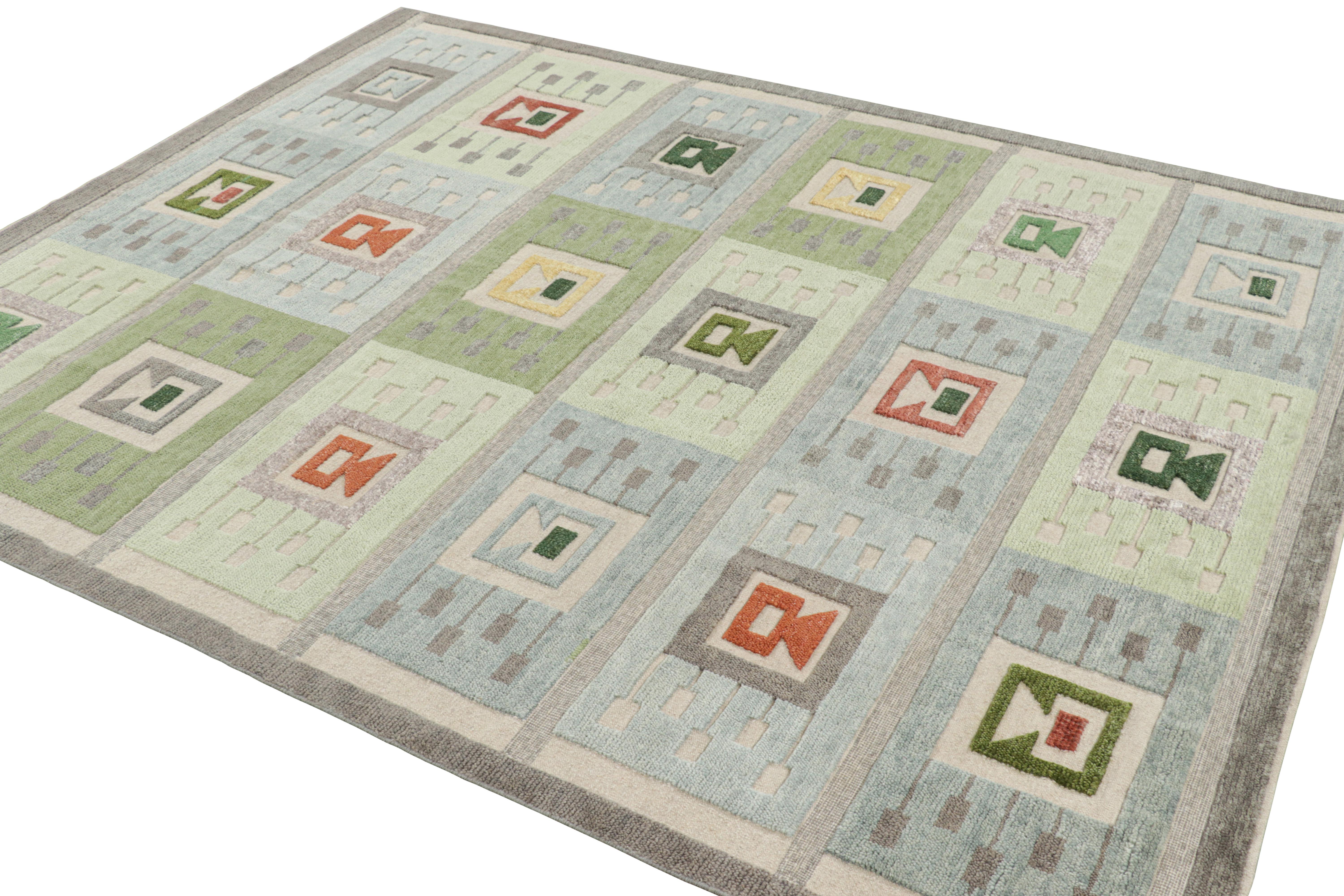 Indian Rug & Kilim’s Custom Scandinavian Rug Design with Geometric Patterns For Sale