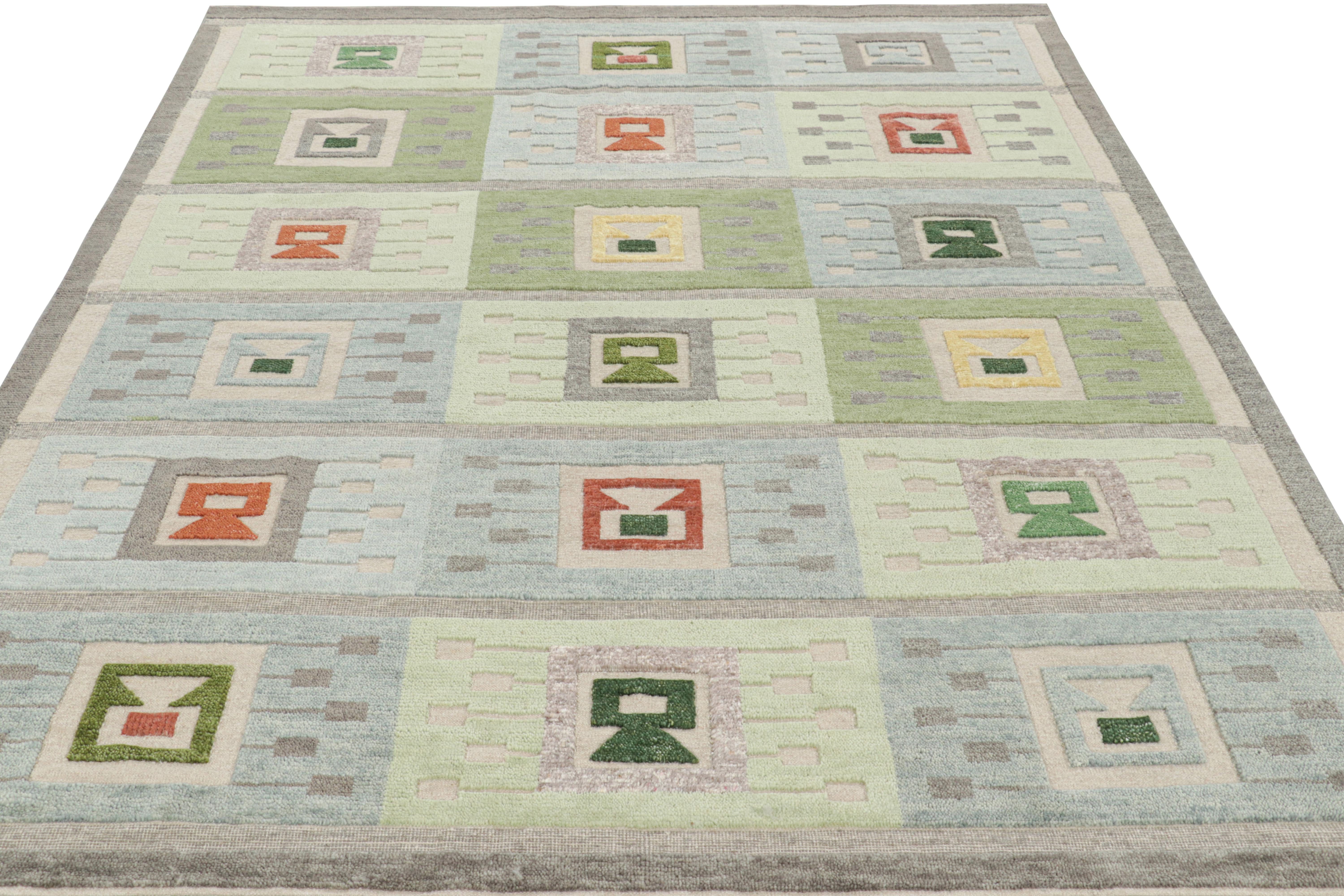 Hand-Knotted Rug & Kilim’s Custom Scandinavian Rug Design with Geometric Patterns For Sale