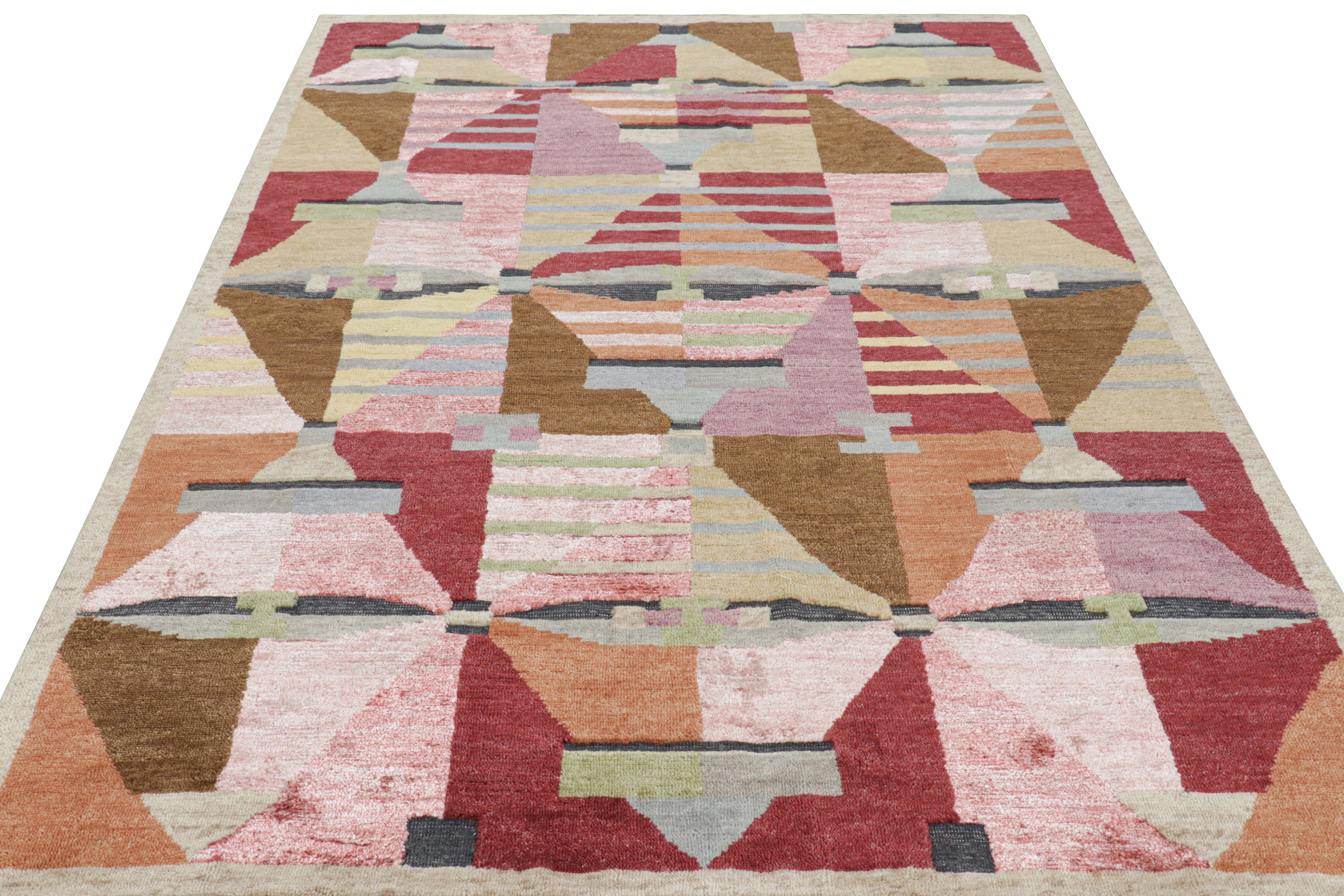 Hand-Knotted Rug & Kilim’s Custom Scandinavian Rug With Geometric Patterns For Sale