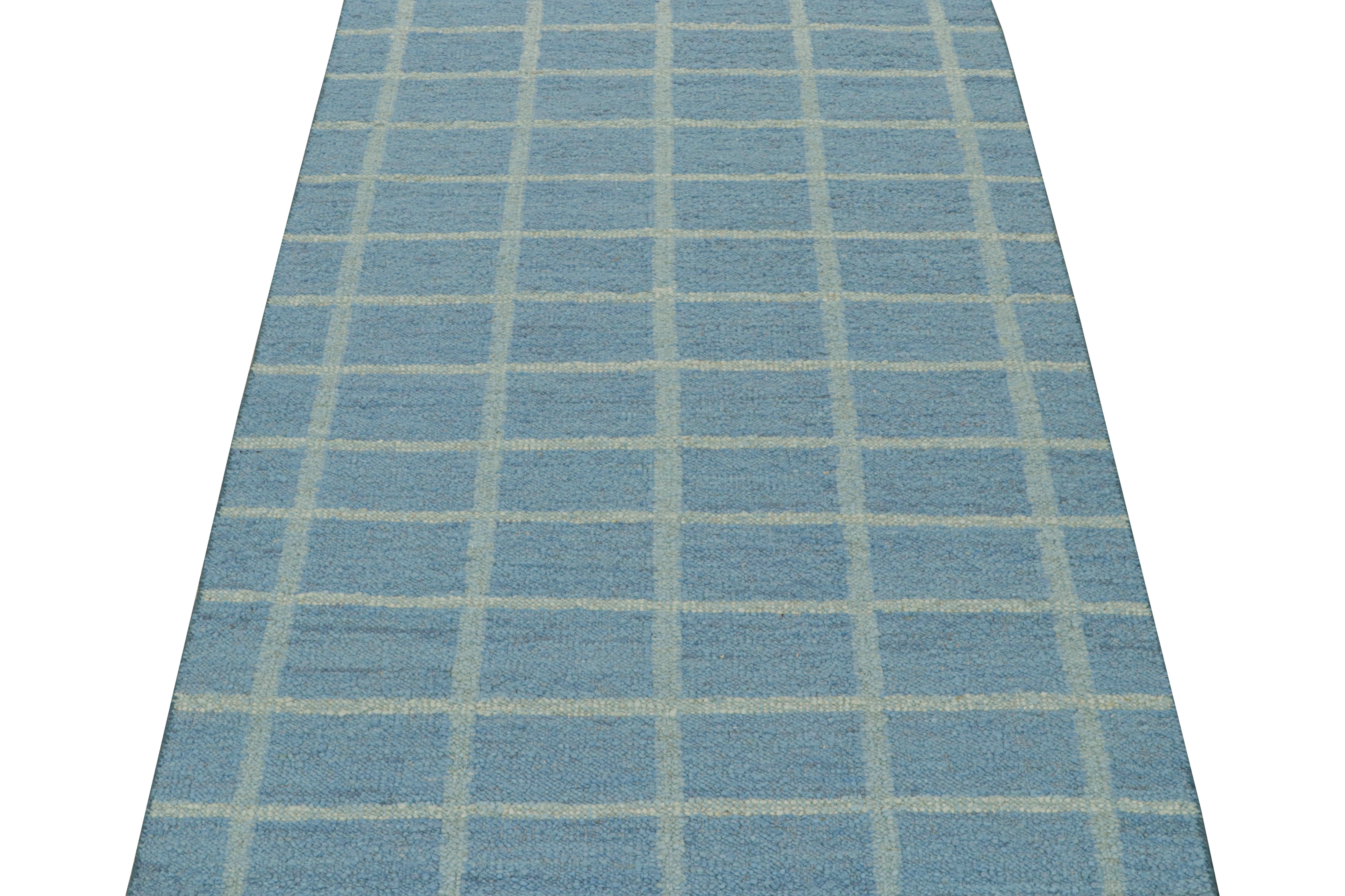 Hand-Knotted Rug & Kilim’s Custom Scandinavian Style Kilim in Tones of Blue & White For Sale