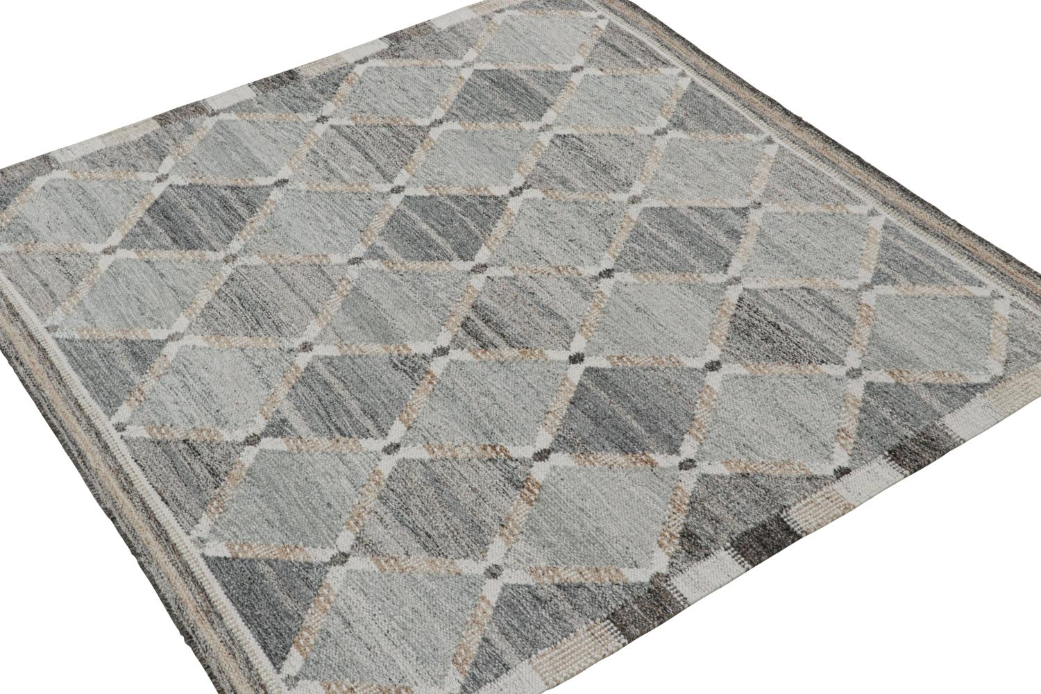 Hand-Knotted Rug & Kilim’s Custom Scandinavian Style Outdoor Kilim with Geometric Pattern For Sale