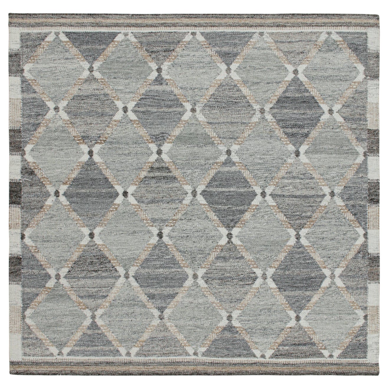 Rug & Kilim’s Custom Scandinavian Style Outdoor Kilim with Geometric Pattern For Sale