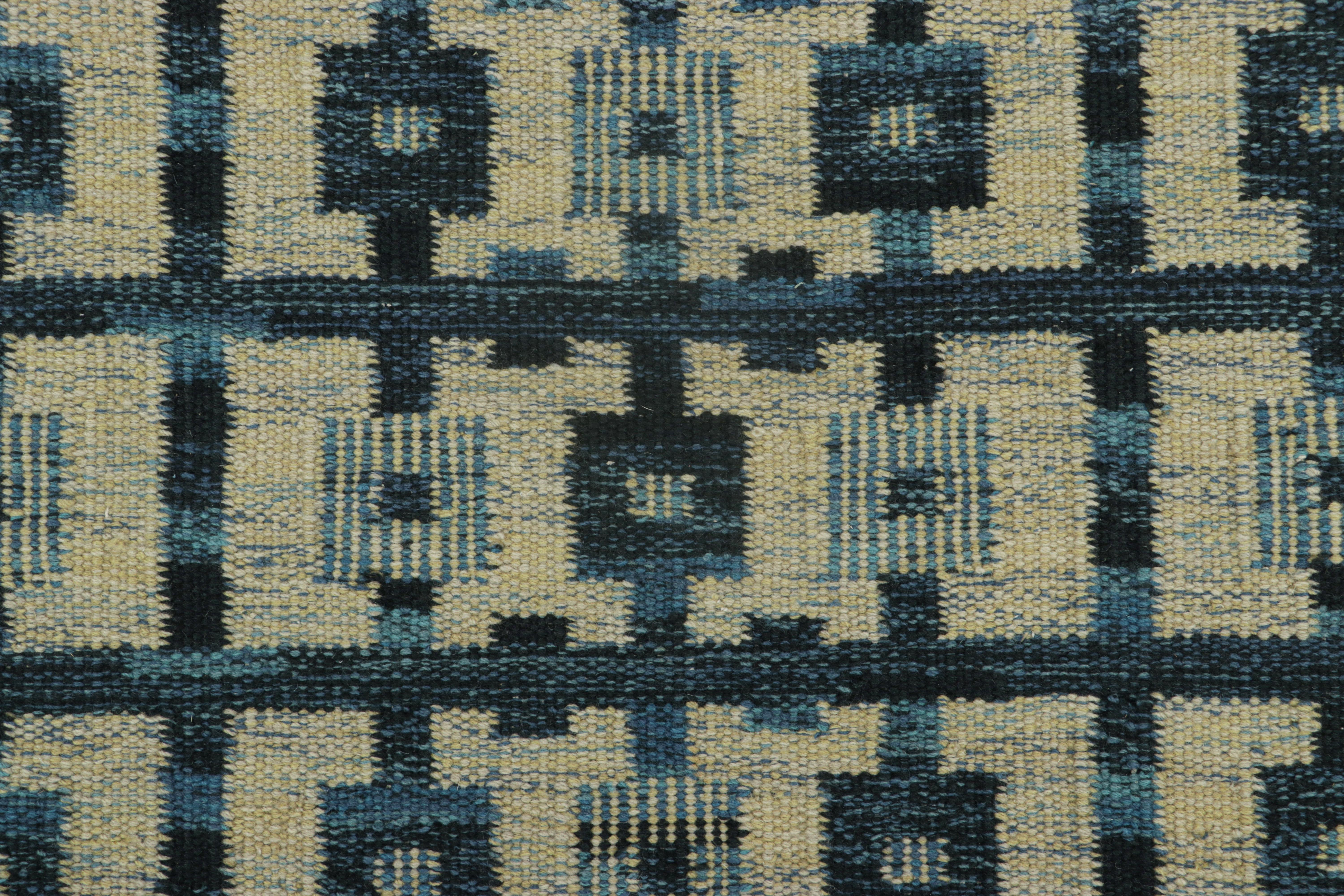 Fabriqué en laine tissée à la main, ce design de tapis 10x14 sur mesure est une nouvelle représentation passionnante de la ligne de tissage plat de la collection de tapis scandinaves de Rug & Kilim - une réimagination contemporaine du minimalisme