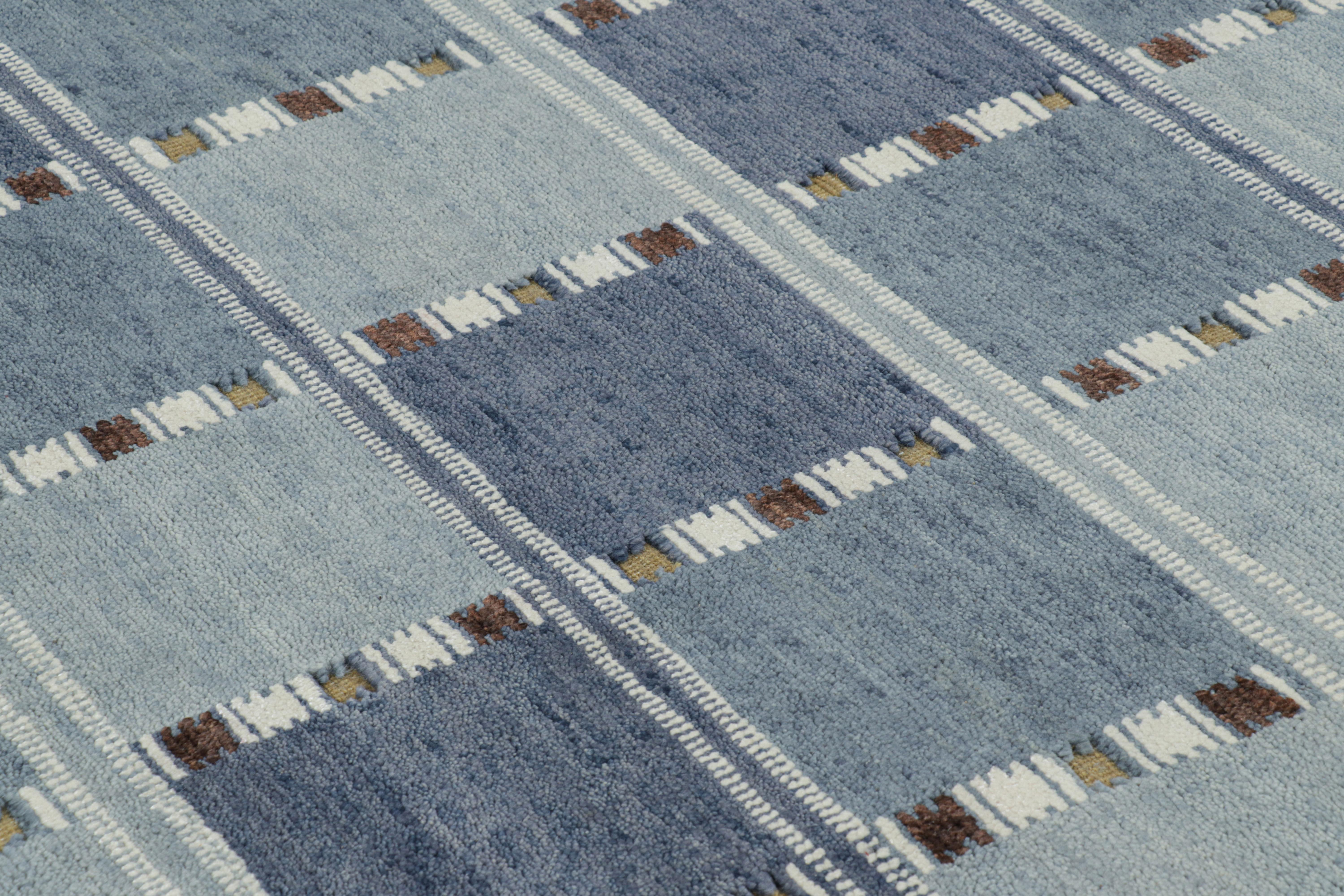 This 8x10 custom rug design represents hand-knotted pile rugs in the award-winning Scandinavian rug collection by Rug & Kilim—a contemporary ode to mid-century modern Swedish minimalist rugs and tapestries of the Rollakan and Rya sensibility.

On