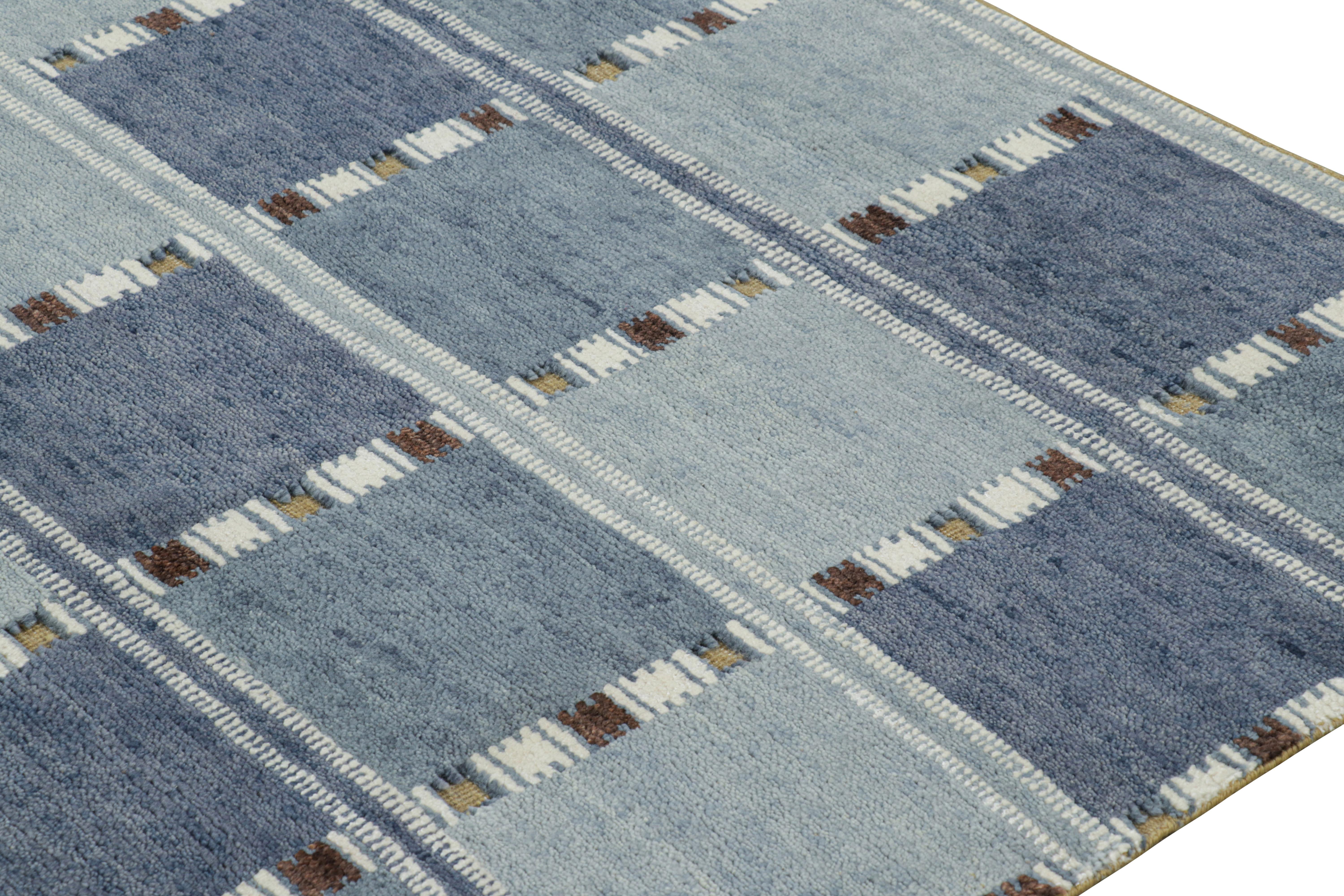 Rug & Kilim’s Custom Scandinavian Style Rug Design with Blue Geometric Patterns In New Condition For Sale In Long Island City, NY