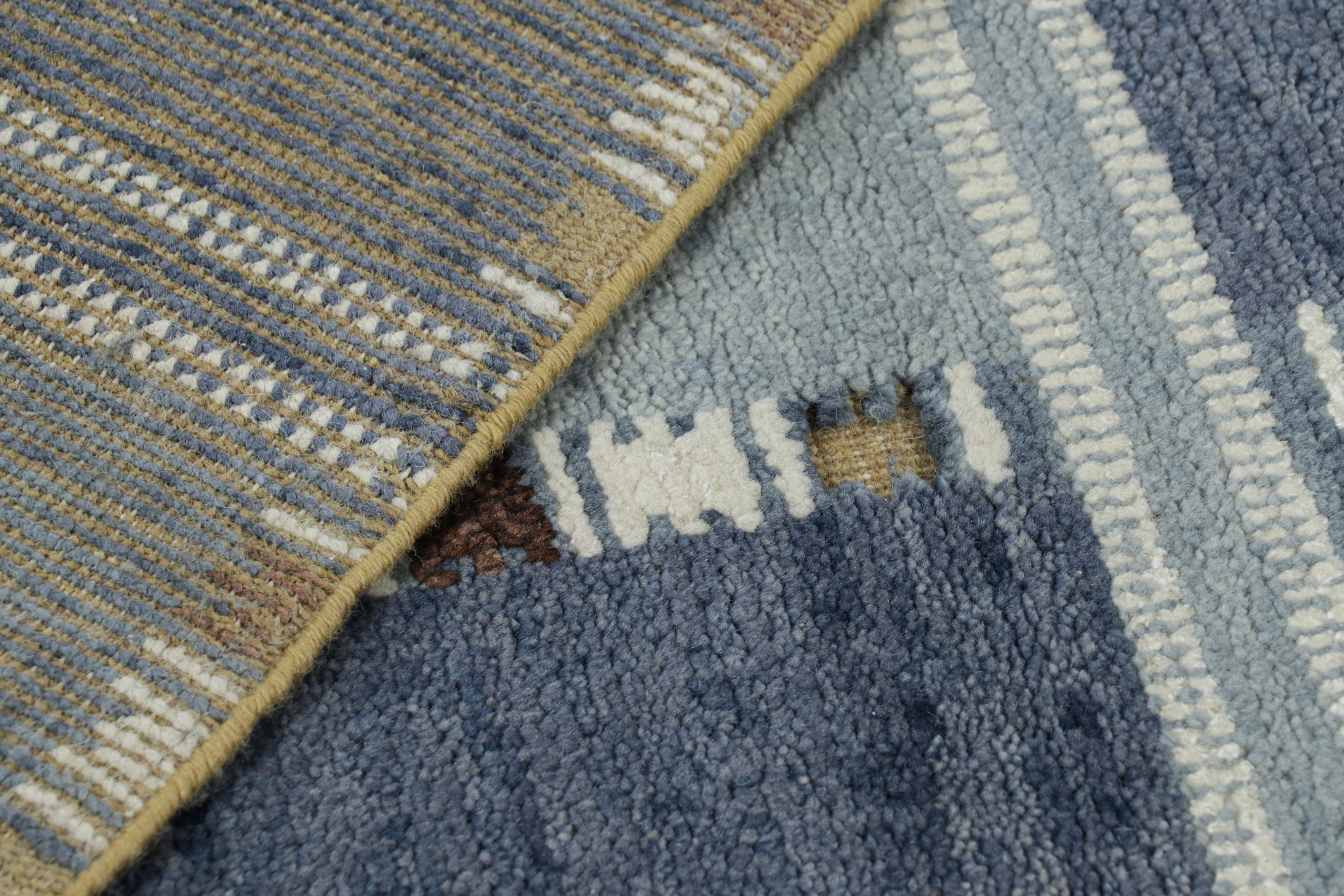 Contemporary Rug & Kilim’s Custom Scandinavian Style Rug Design with Blue Geometric Patterns For Sale