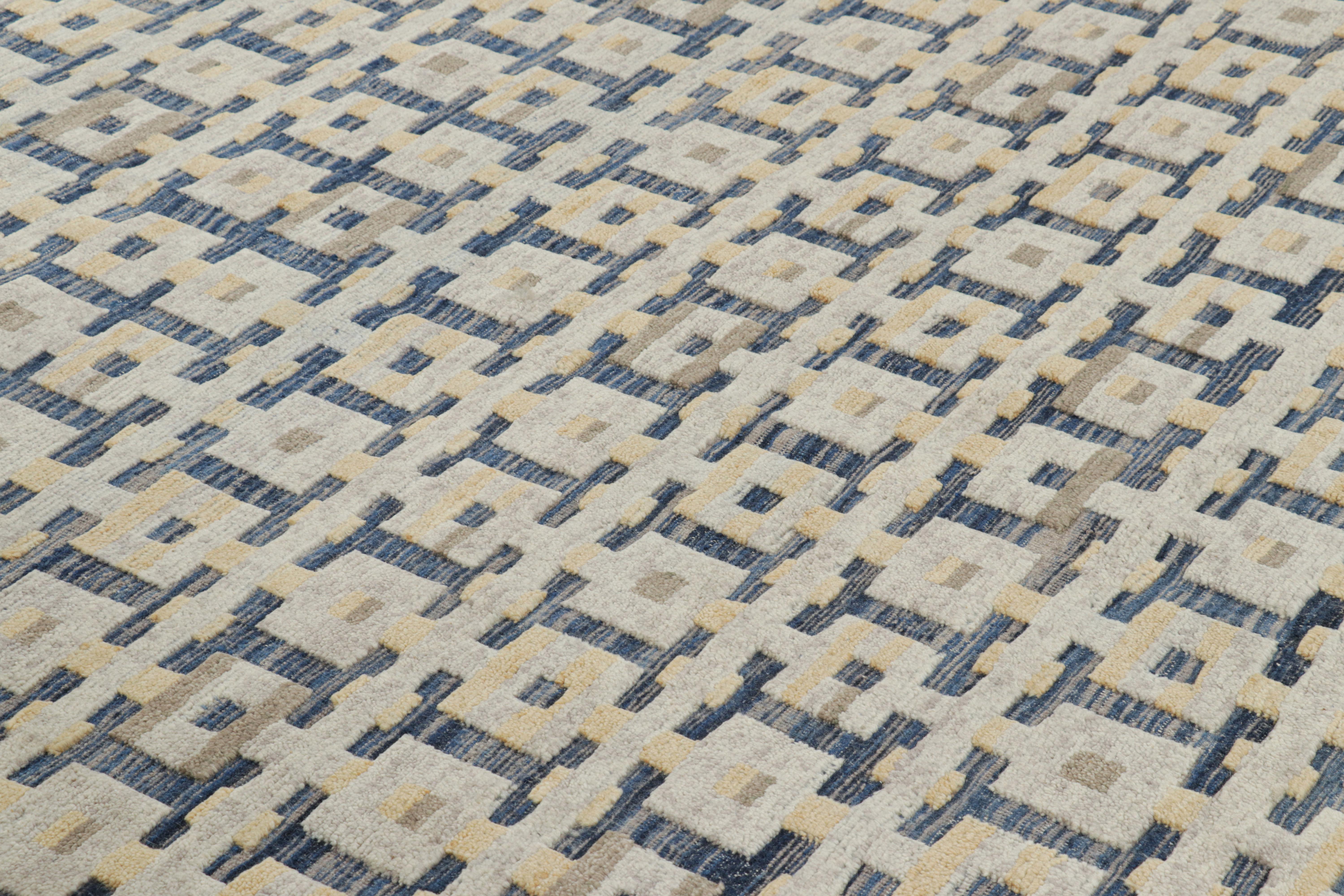 Ce tapis 9x12 noué à la main est un nouvel ajout à la collection de tapis scandinaves de Rug & Kilim. Il s'inspire des tapis suédois du milieu du siècle, des tissages plats et des textiles de la sensibilité minimaliste de Rollakan et de Rya.

Sur le