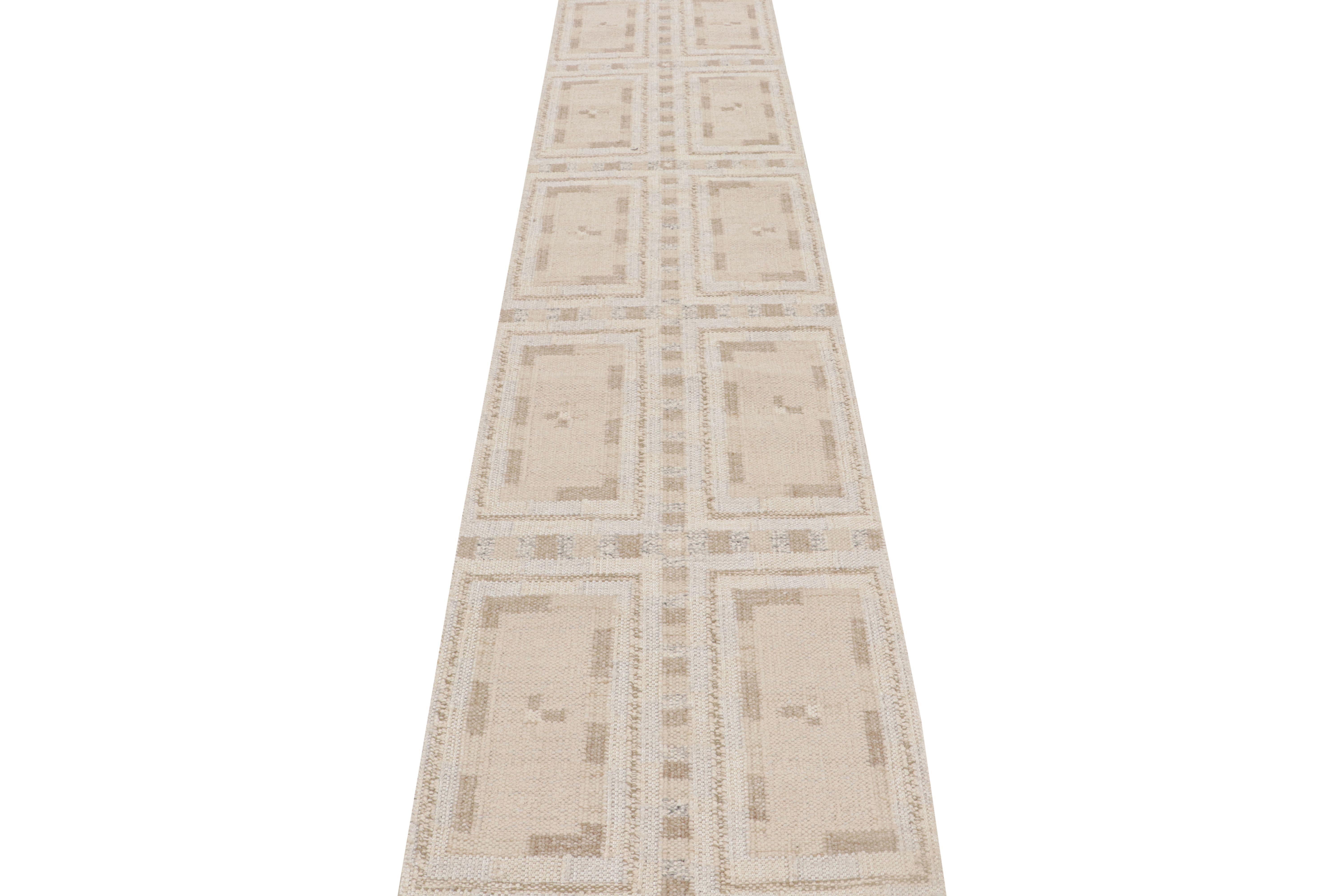 Handwoven in a wool and silk flatweave, this 3x11 is a new addition to our “Watson” yarn collection—an elegant new representation of Swedish rug designs in our field. 

On the design: 

This design enjoys white and beige-brown tones underscore