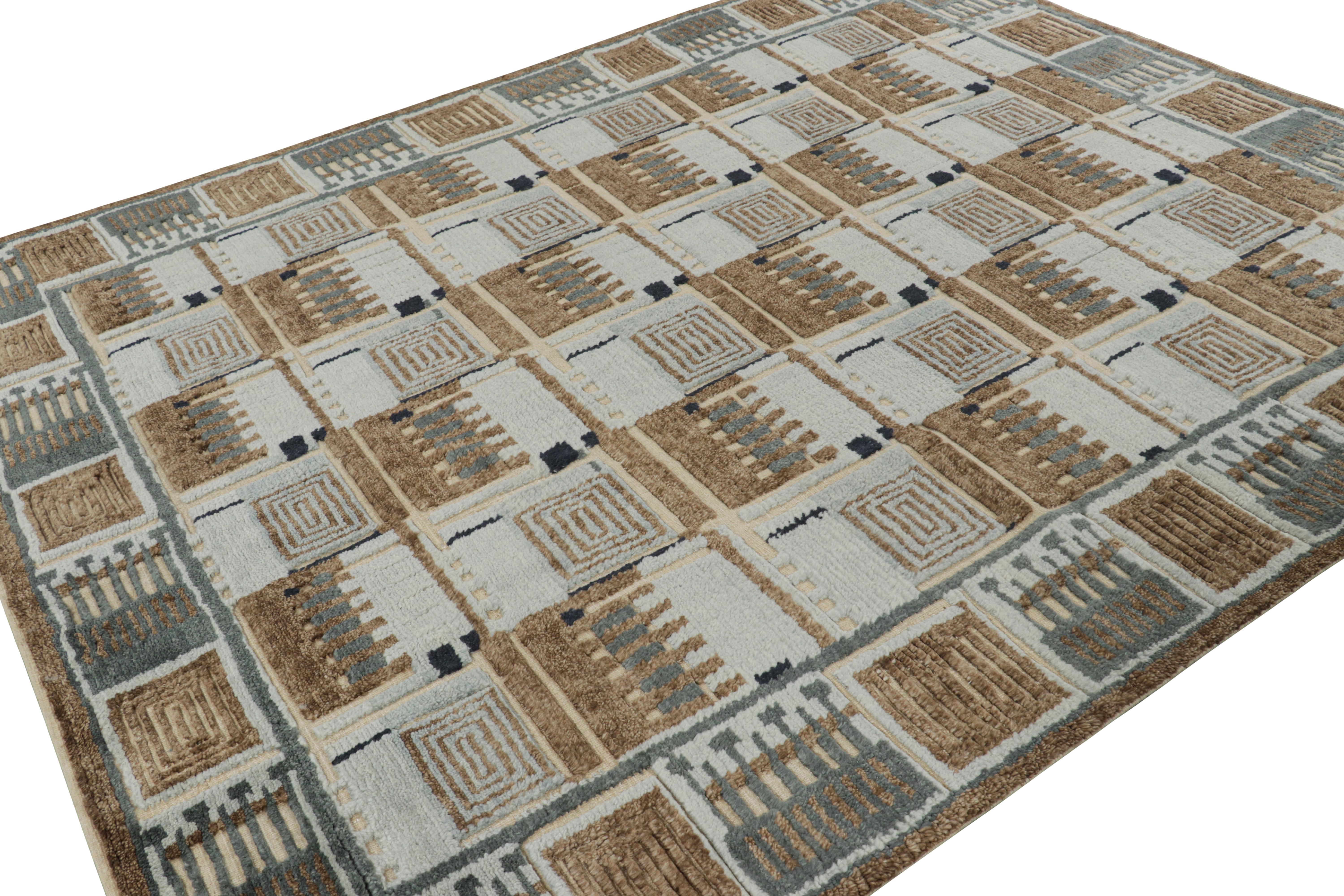 Indian Rug & Kilim’s Custom Scandinavian Style Rug Design with Geometric Patterns For Sale
