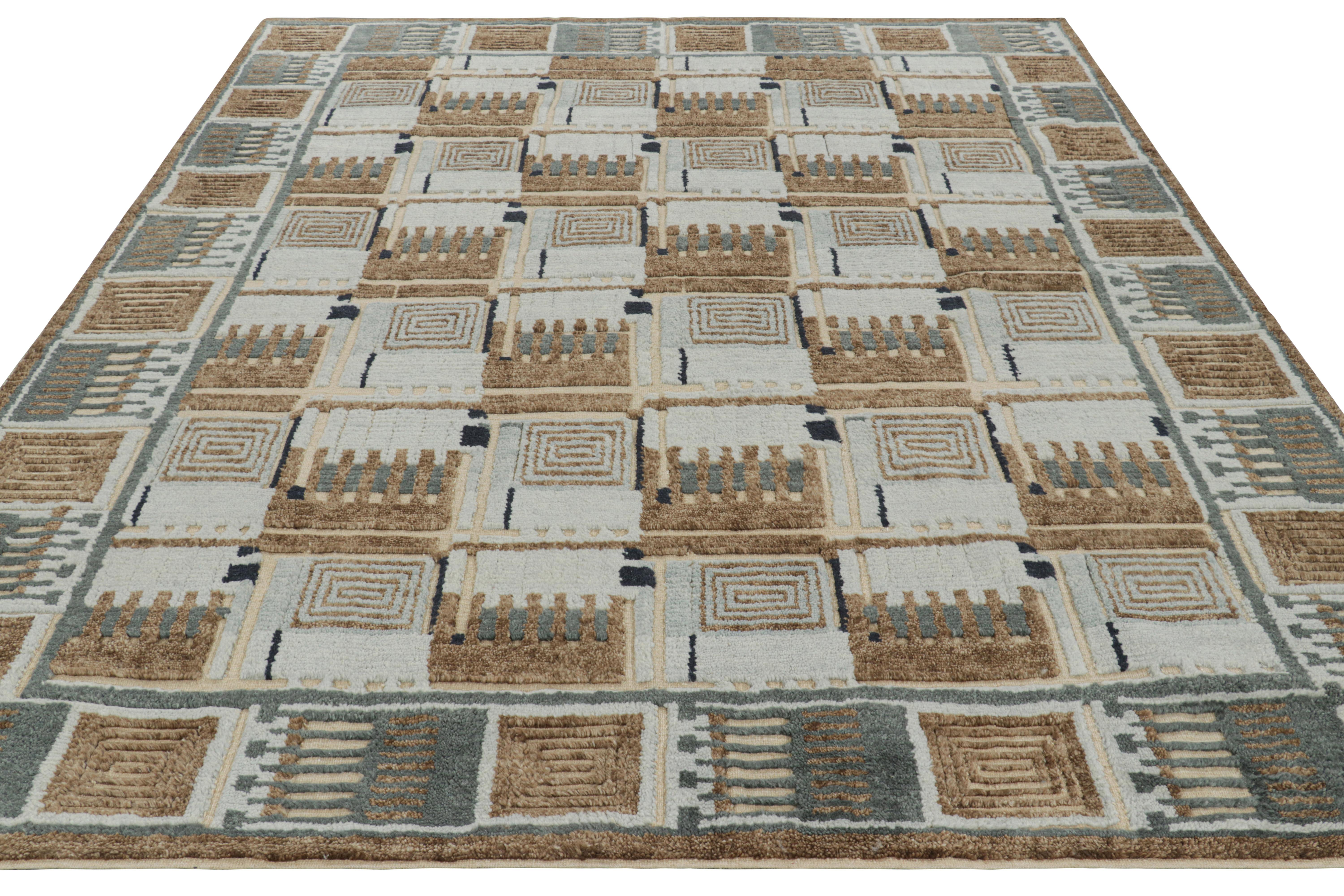 Hand-Knotted Rug & Kilim’s Custom Scandinavian Style Rug Design with Geometric Patterns For Sale