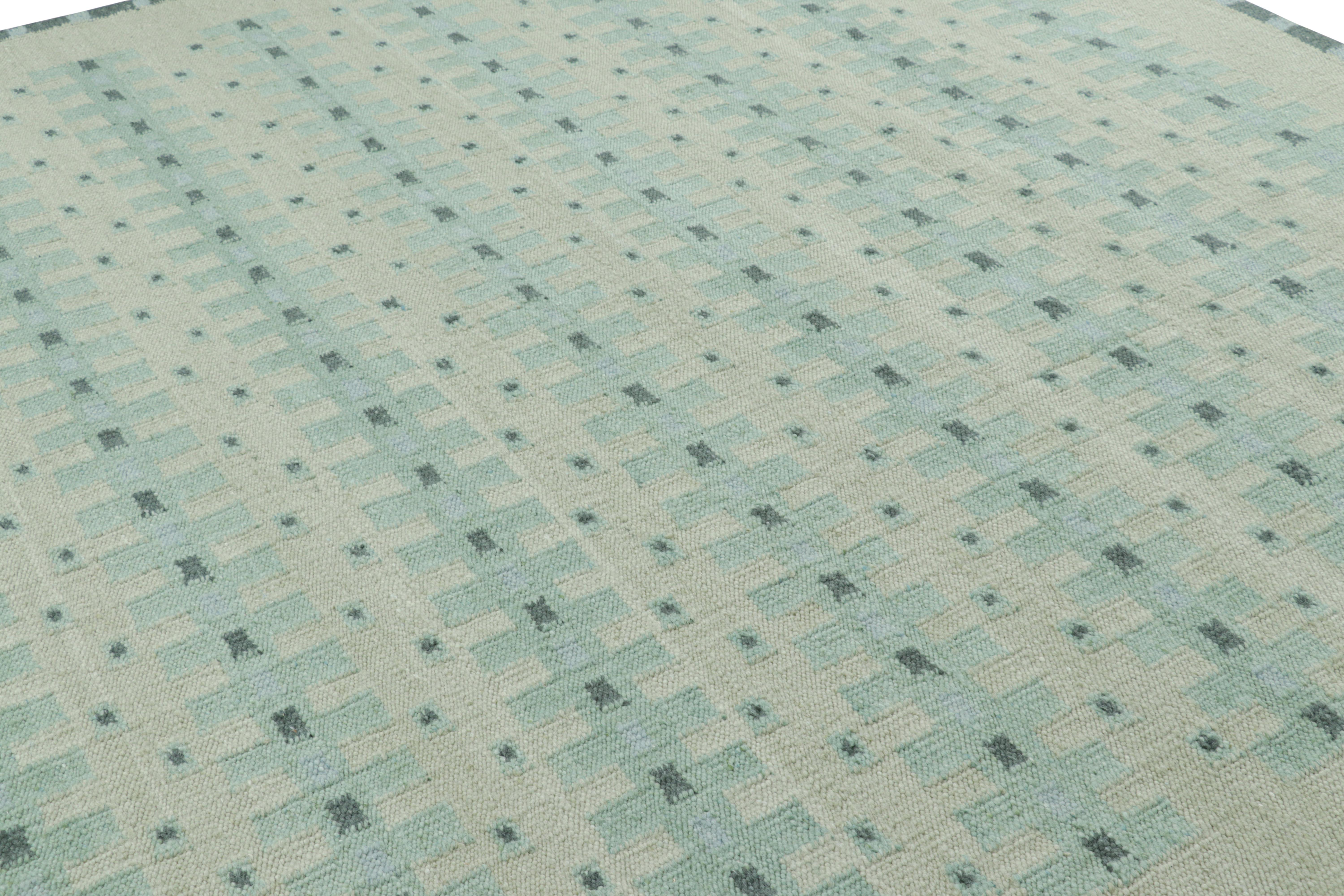 This 9x10 custom rug design is a new addition to the flatweaves in Rug & Kilim’s award-winning Scandinavian rug collection—a contemporary reimagining of vintage mid-century Swedish rug and textile designs of the Rollakhan and Rya sensibility.

On