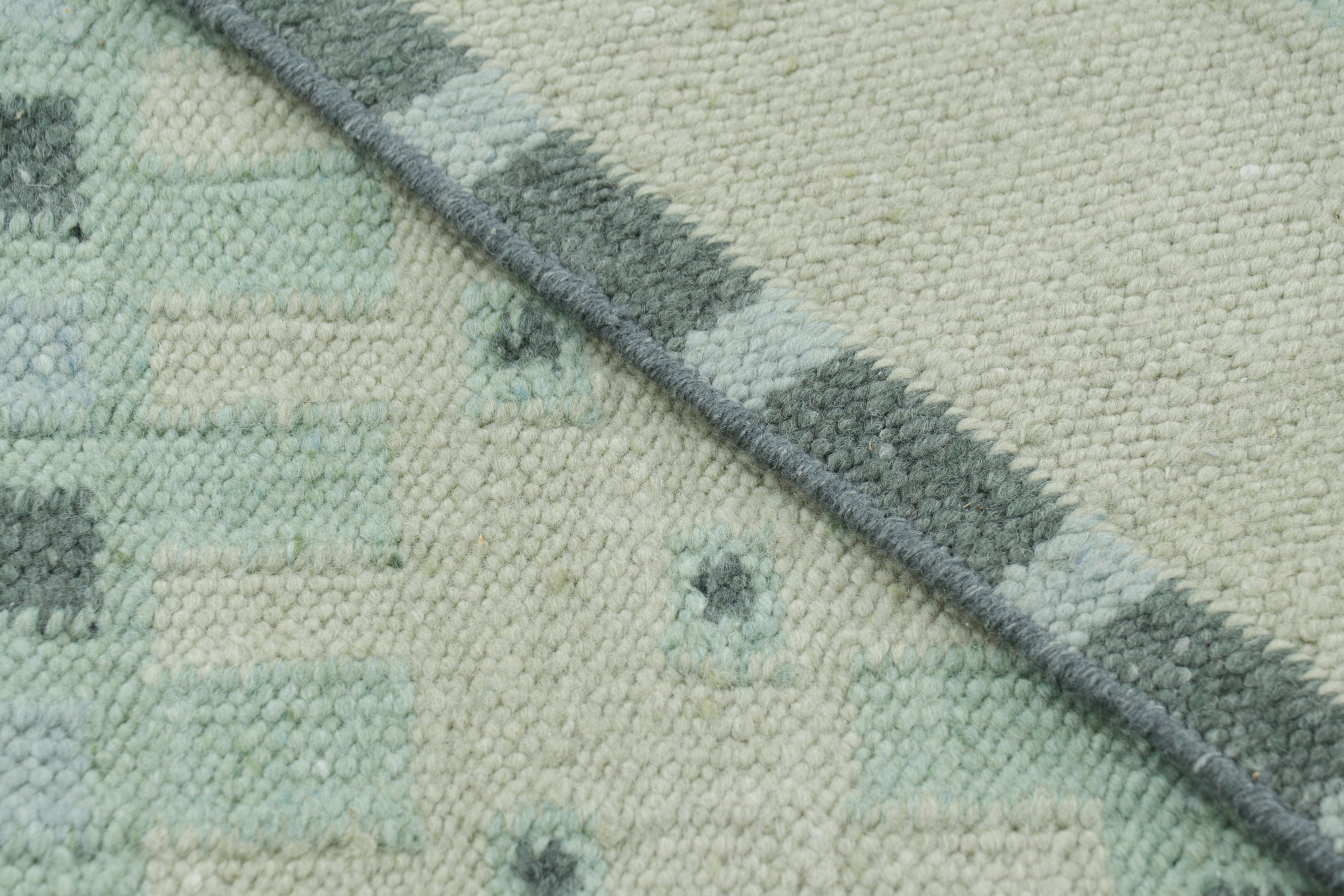Contemporary Rug & Kilim’s Custom Scandinavian Style Rug Design with Teal Geometric Patterns For Sale