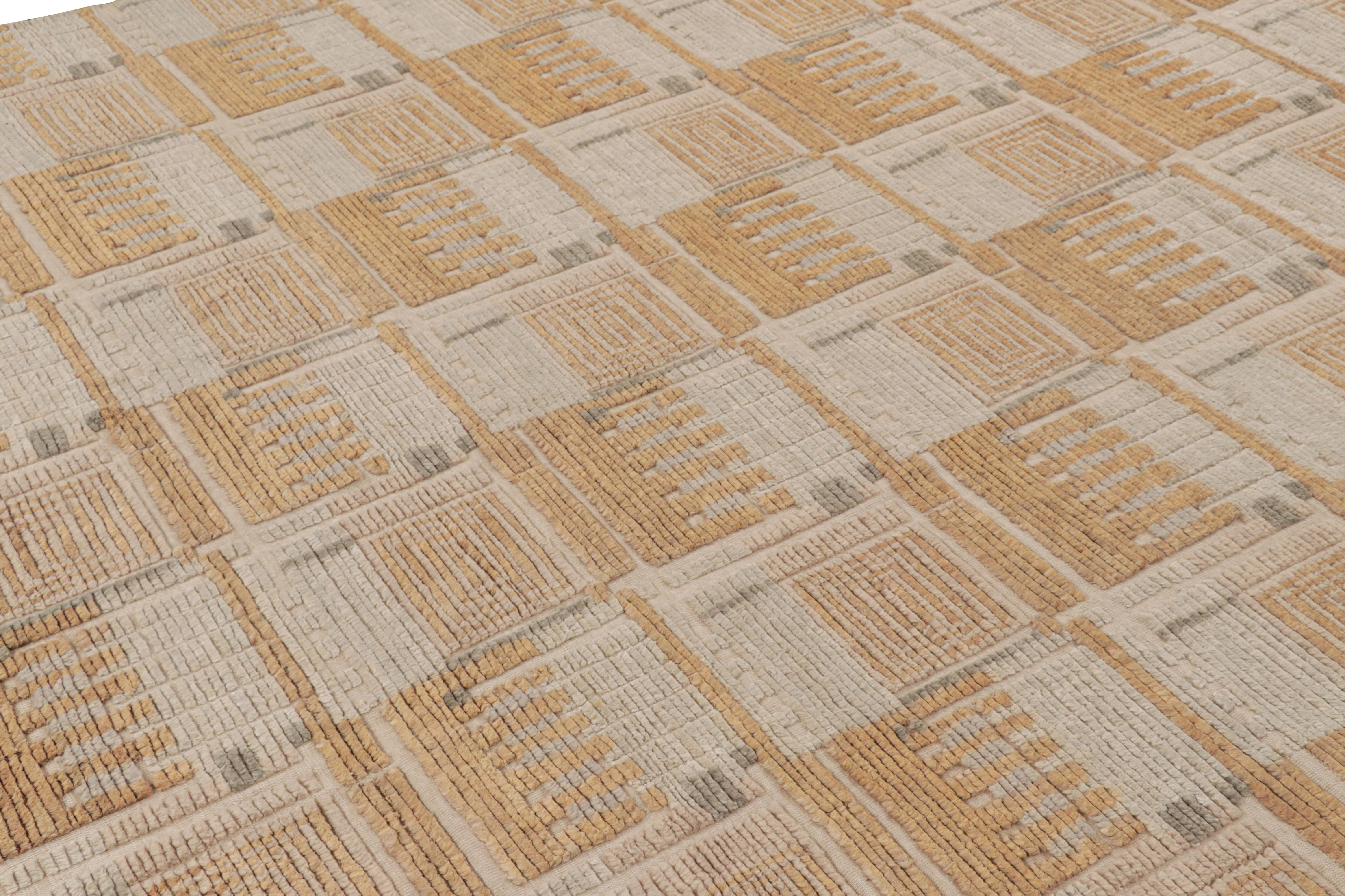 Ce tapis suédois 9x12 sur mesure est un nouvel ajout audacieux à la collection scandinave de Rug & Kilim. Noué à la main en laine, son design s'inspire du style minimaliste suédois 

Sur le Design : 

Ces photos représentent un tapis scandinave 9x12