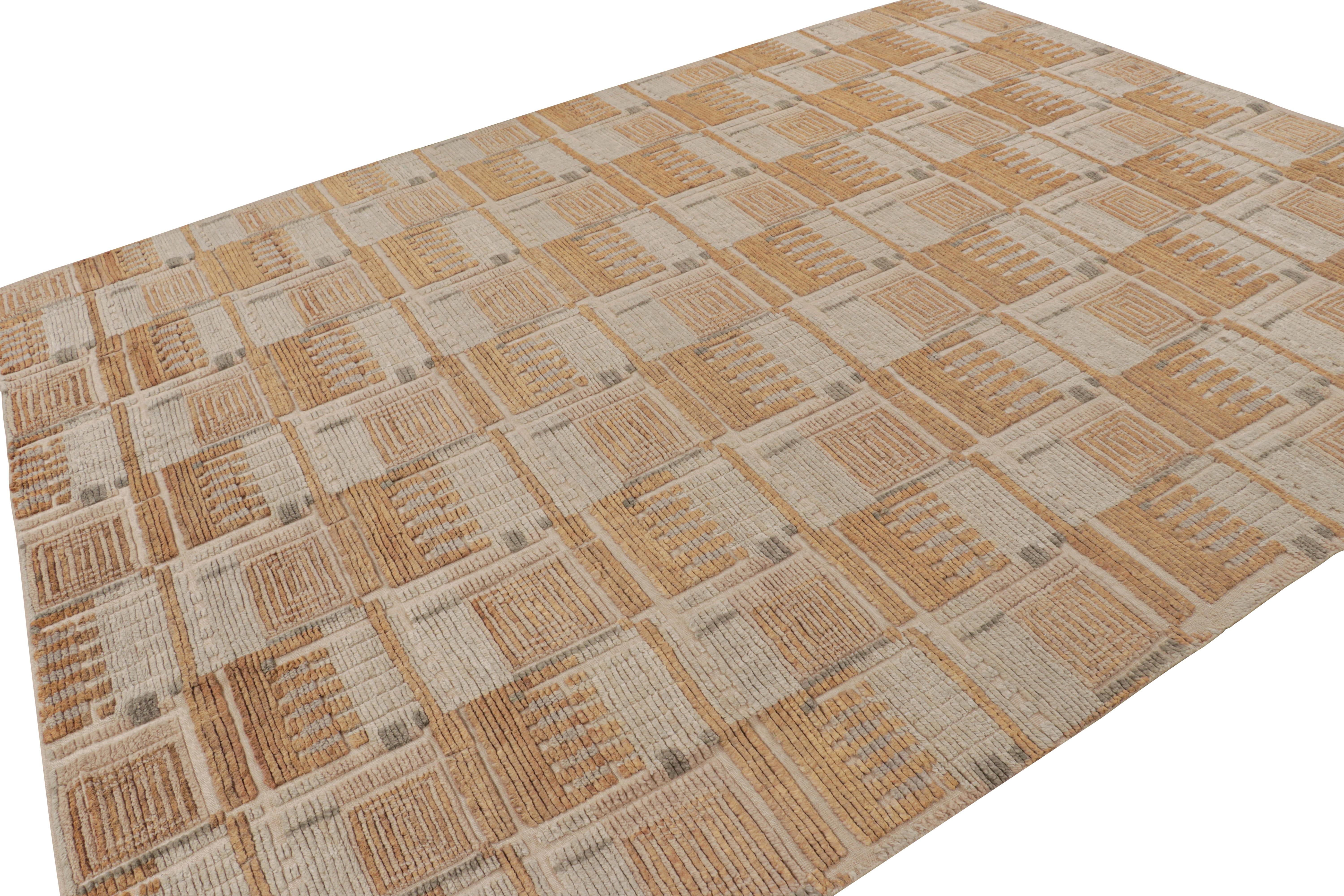Indien Rug & Kilim's Custom Scandinavian Style Rug in Beige with Geometric Patterns (tapis de style scandinave en beige avec des motifs géométriques) en vente