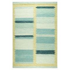 Rug & Kilim’s Custom Scandinavian Style Rug in Blue & Green Geometric Patterns