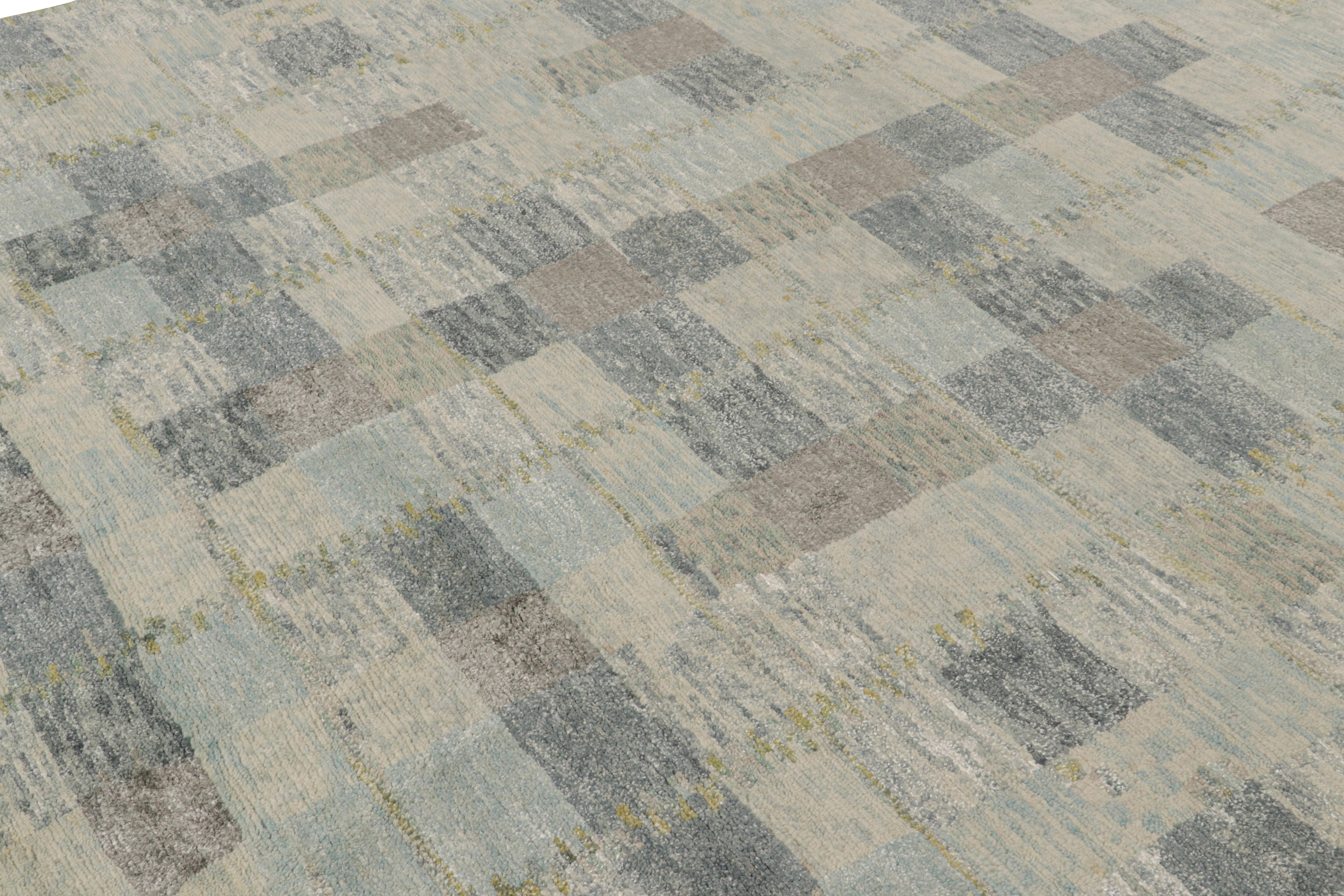 Dieser schwedische Teppich im Format 8x10 ist eine kühne Neuheit in der skandinavischen Kollektion von Rug & Kilim. Das aus Wolle und Seide handgeknüpfte Design ist vom schwedischen Minimalismus inspiriert.

Über das Design: 

Diese Fotos zeigen