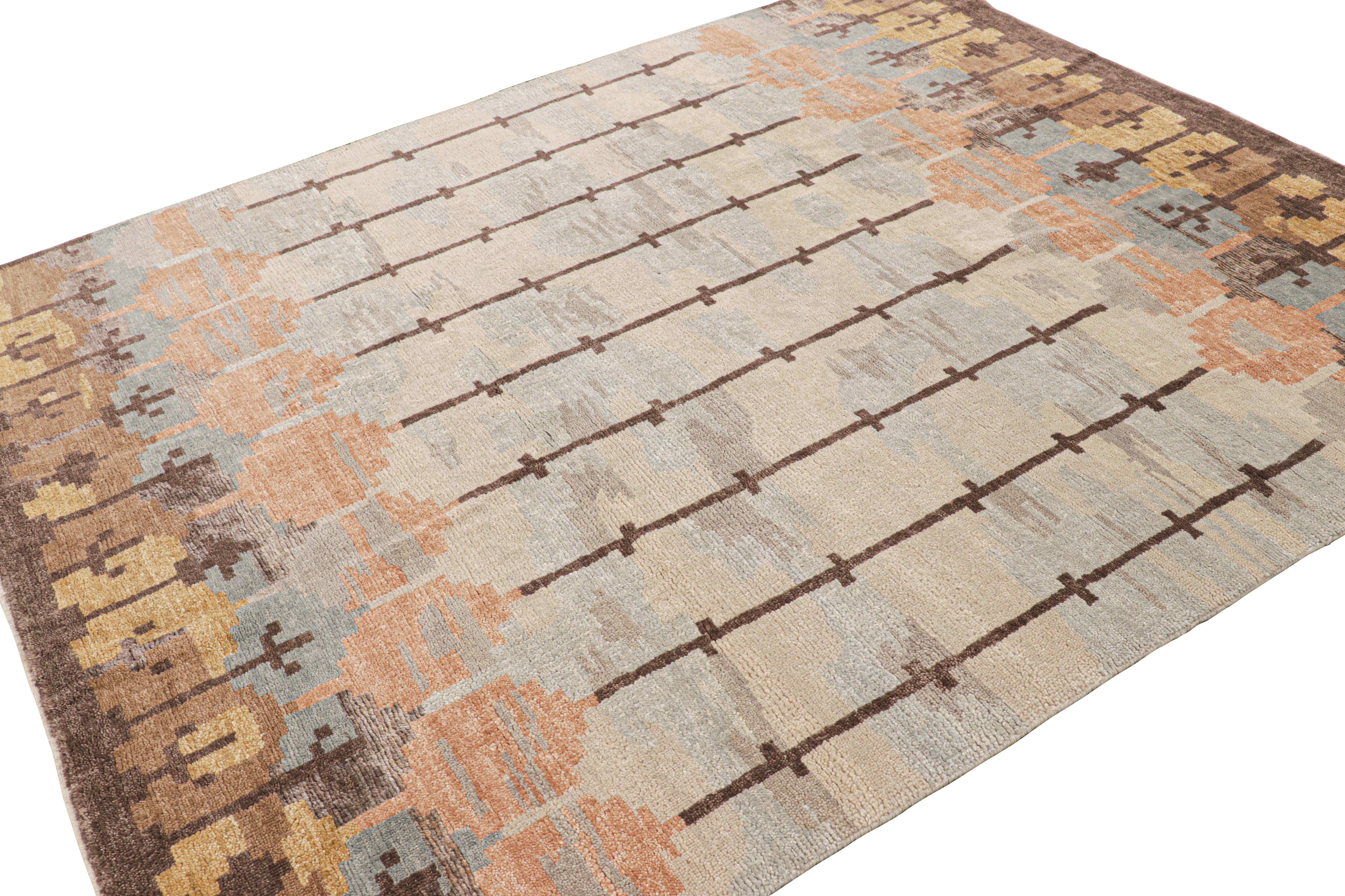 Rug & Kilim's maßgeschneiderter Teppich im skandinavischen Stil in Blau mit geometrischen Mustern (Indisch) im Angebot