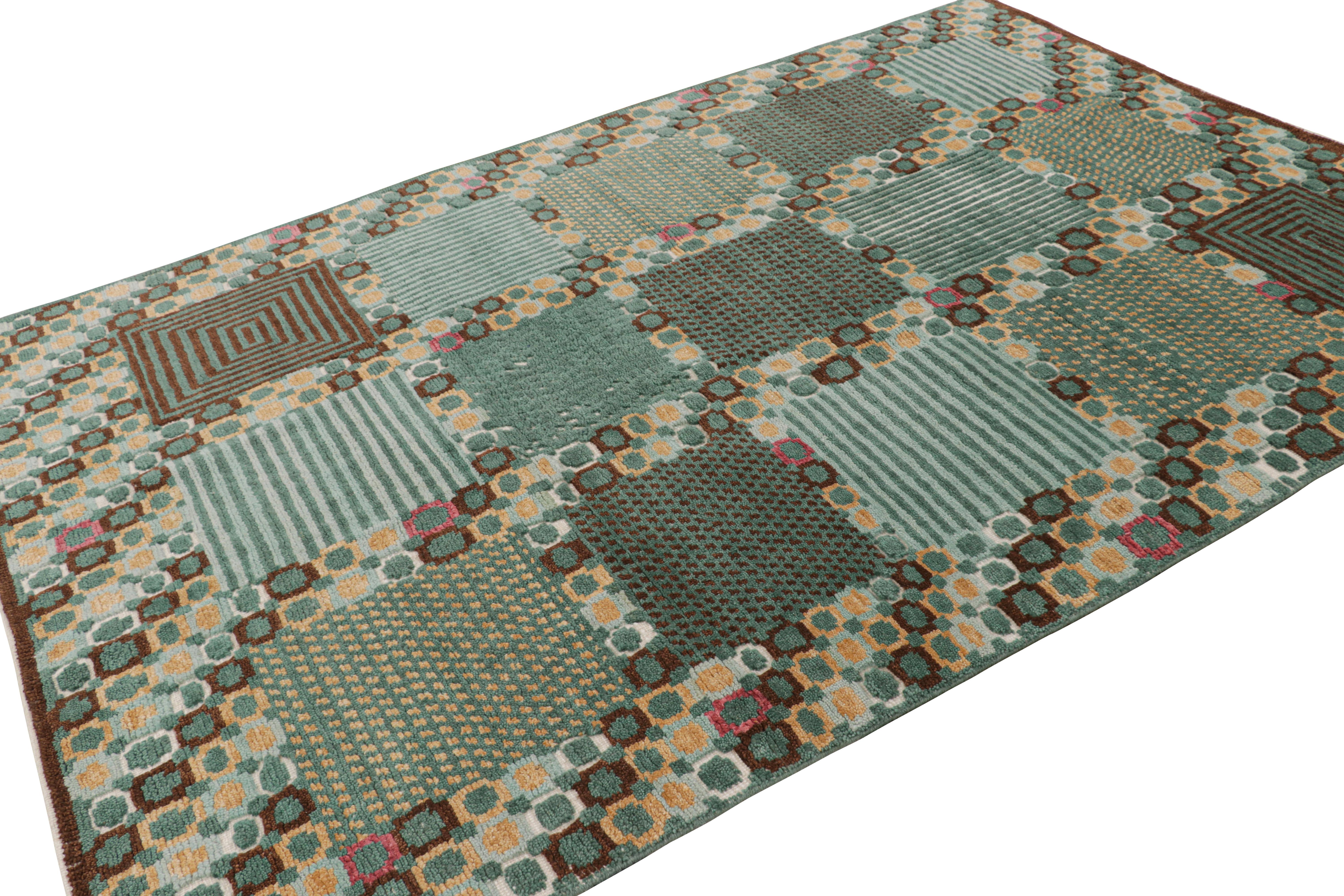 Indian Rug & Kilim’s Custom Scandinavian Style Rug in Blue with Geometric Patterns For Sale