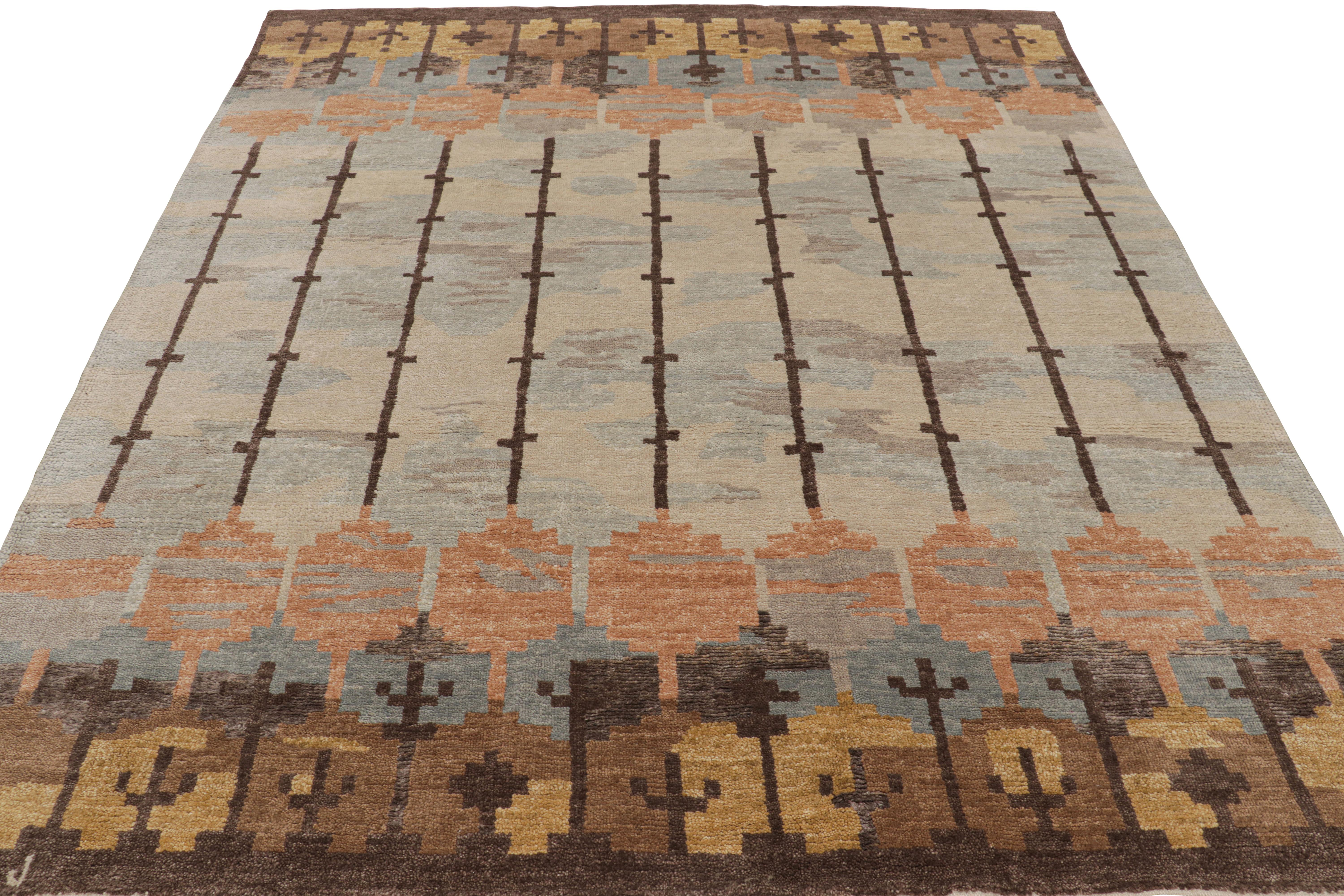 Rug & Kilim's maßgeschneiderter Teppich im skandinavischen Stil in Blau mit geometrischen Mustern (Handgeknüpft) im Angebot