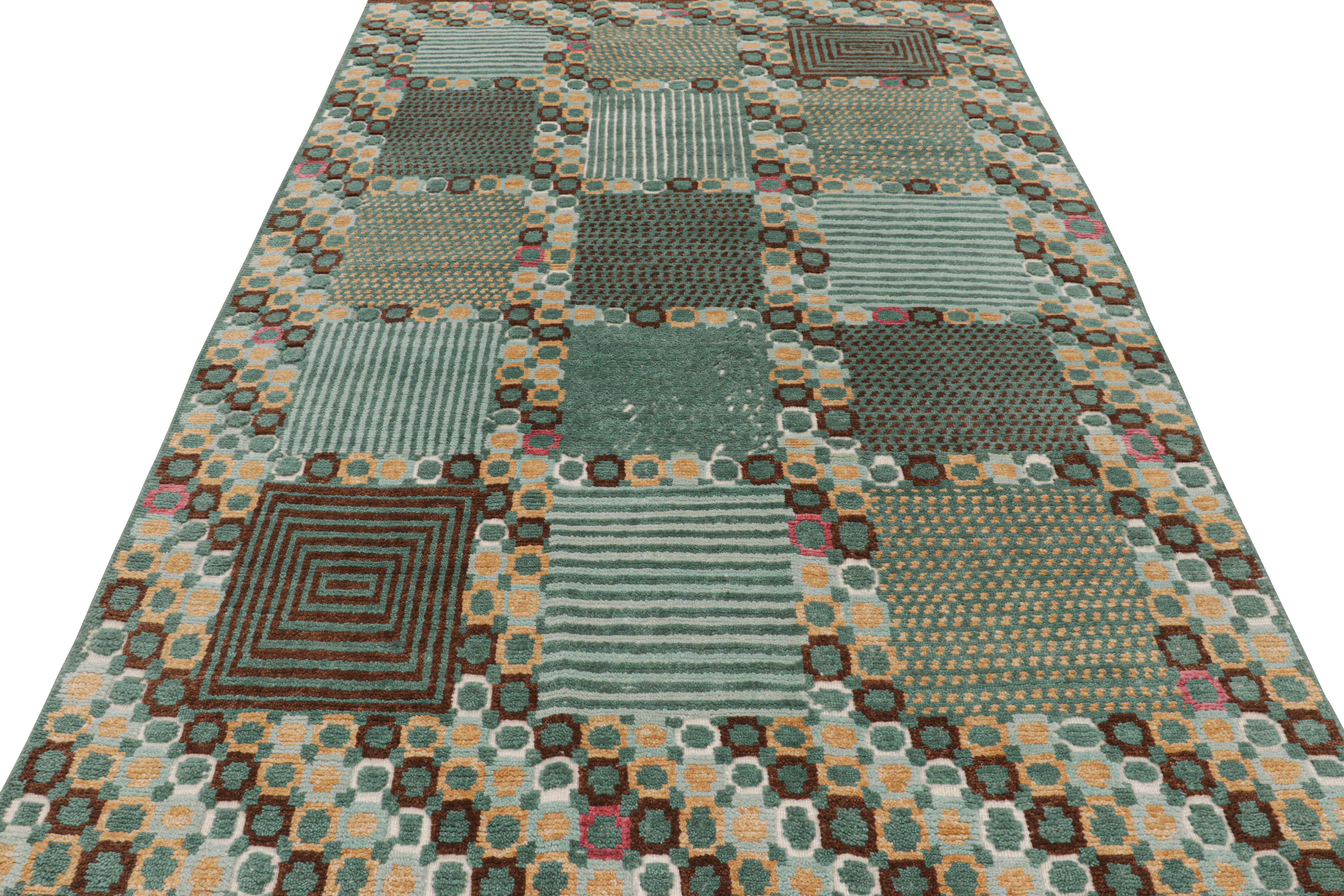 Hand-Knotted Rug & Kilim’s Custom Scandinavian Style Rug in Blue with Geometric Patterns For Sale