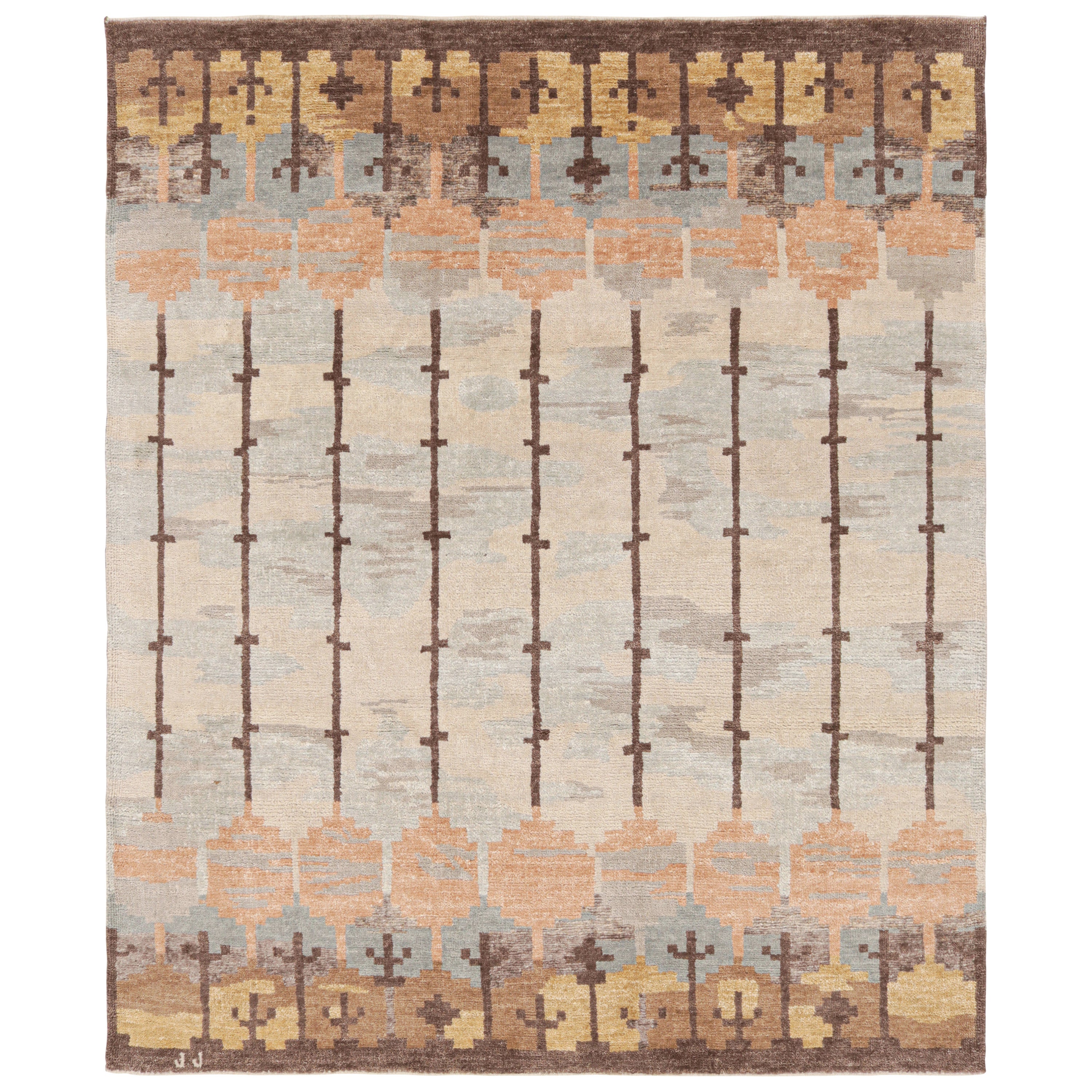 Rug & Kilim's maßgeschneiderter Teppich im skandinavischen Stil in Blau mit geometrischen Mustern