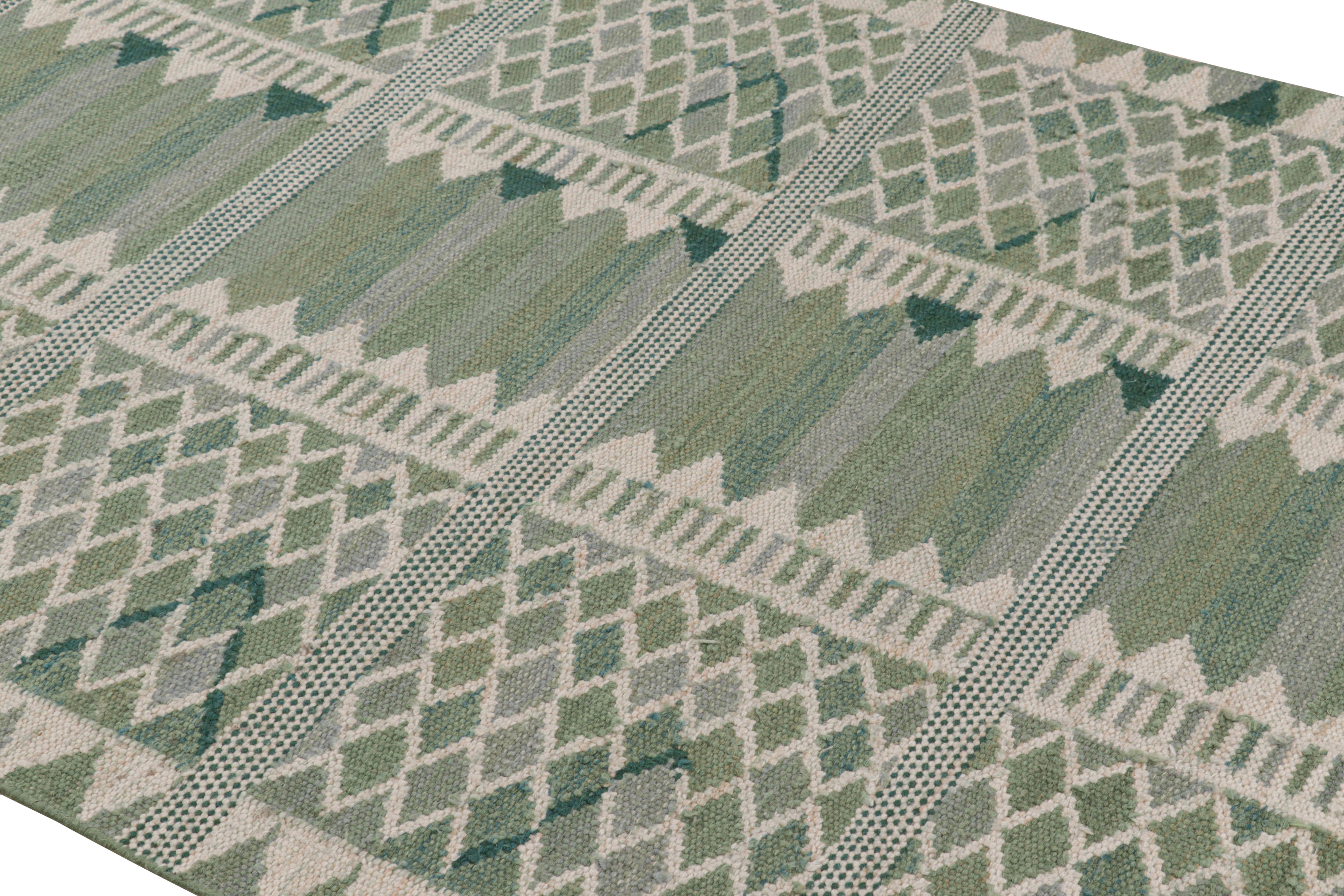 This 5x7 custom rug design represents the Scandinavian rug collection by Rug & Kilim—inspired by Swedish minimalist designs and mid-century modern rugs of the Rollakan and Rya aesthetics.

On the Design: 

These photos represent recently sold 3x5