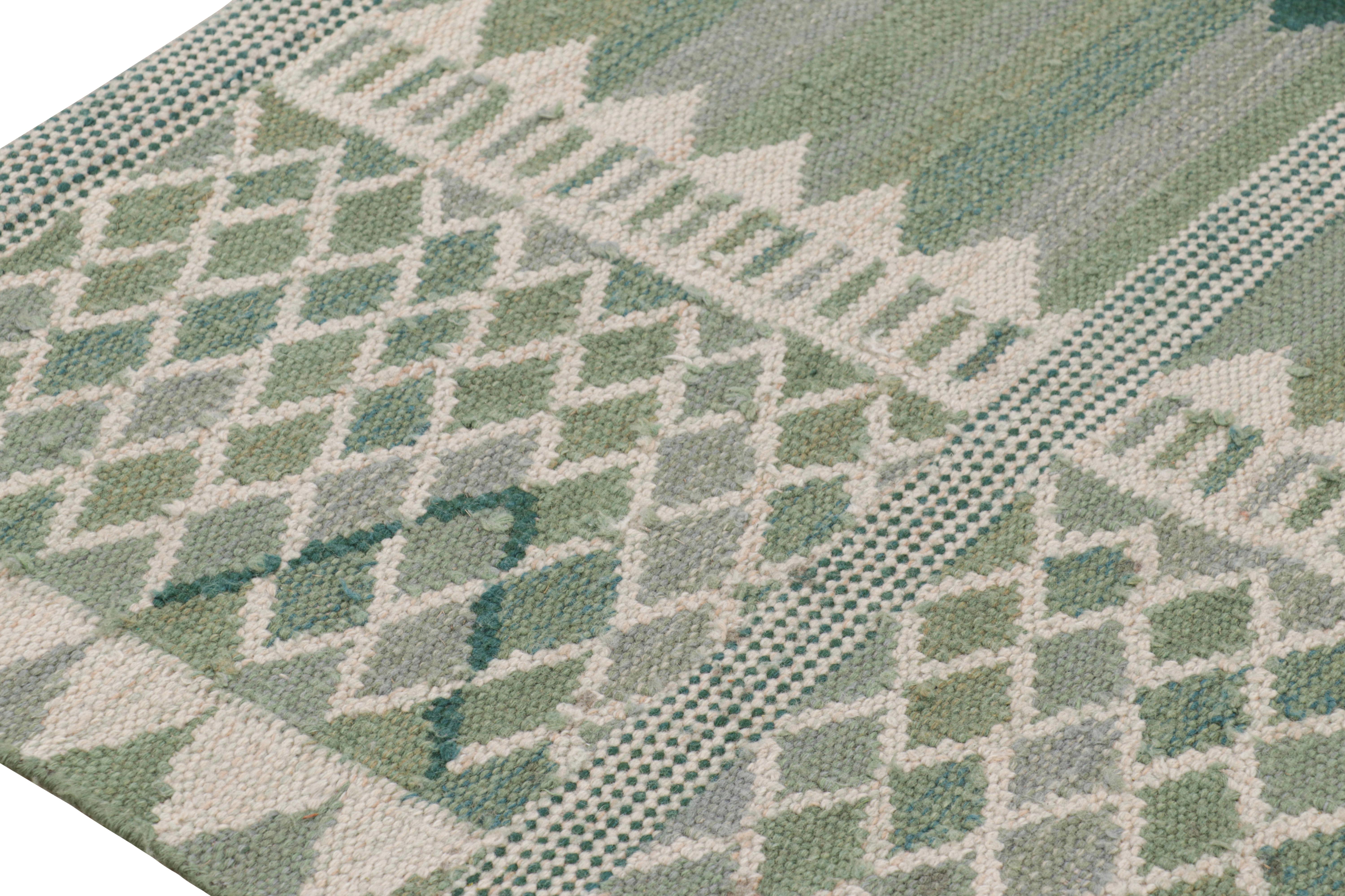 Modern Rug & Kilim’s Custom Scandinavian Style Rug in Green Geometric Patterns For Sale