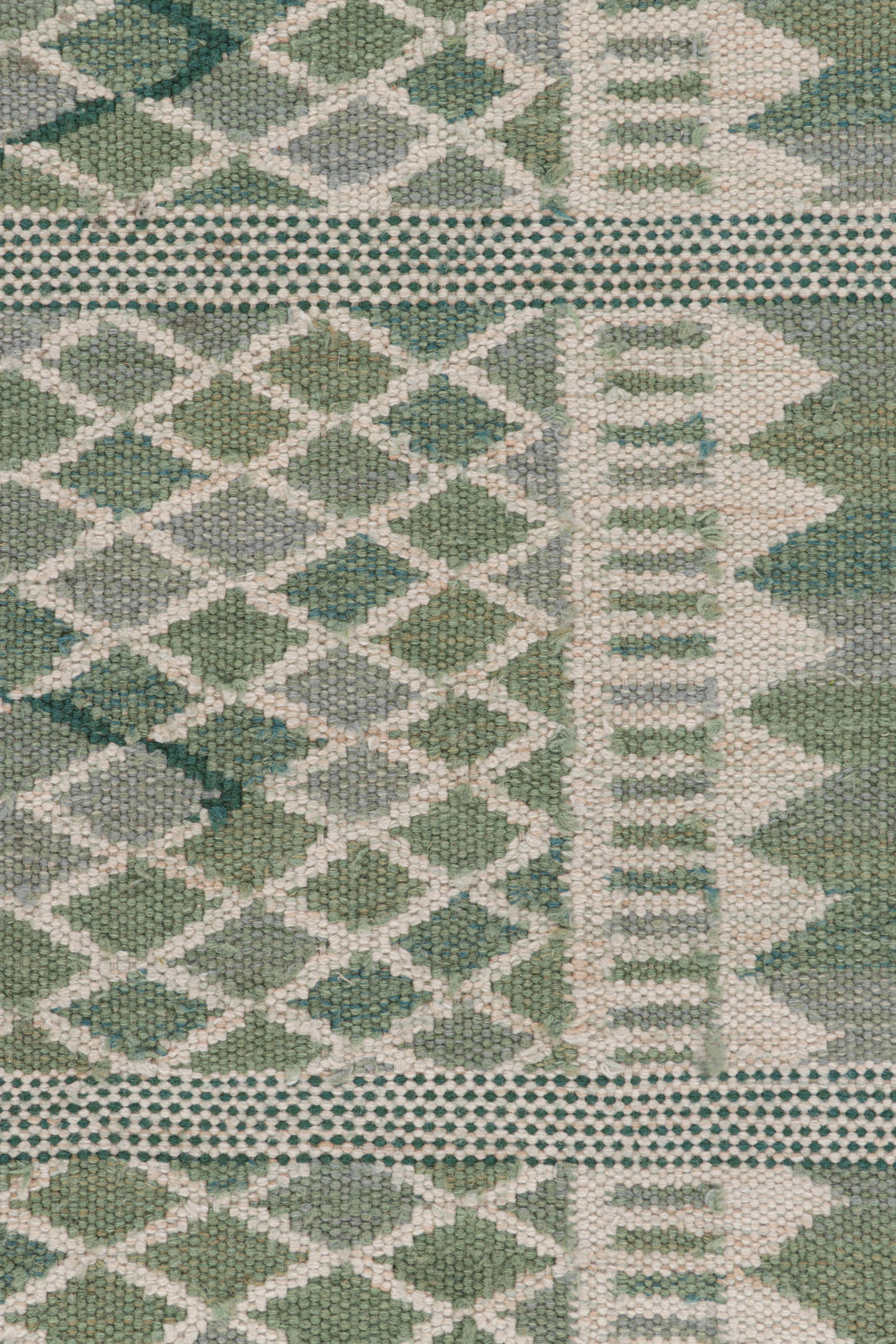 Rug & Kilim’s Custom Scandinavian Style Rug in Green Geometric Patterns In New Condition For Sale In Long Island City, NY