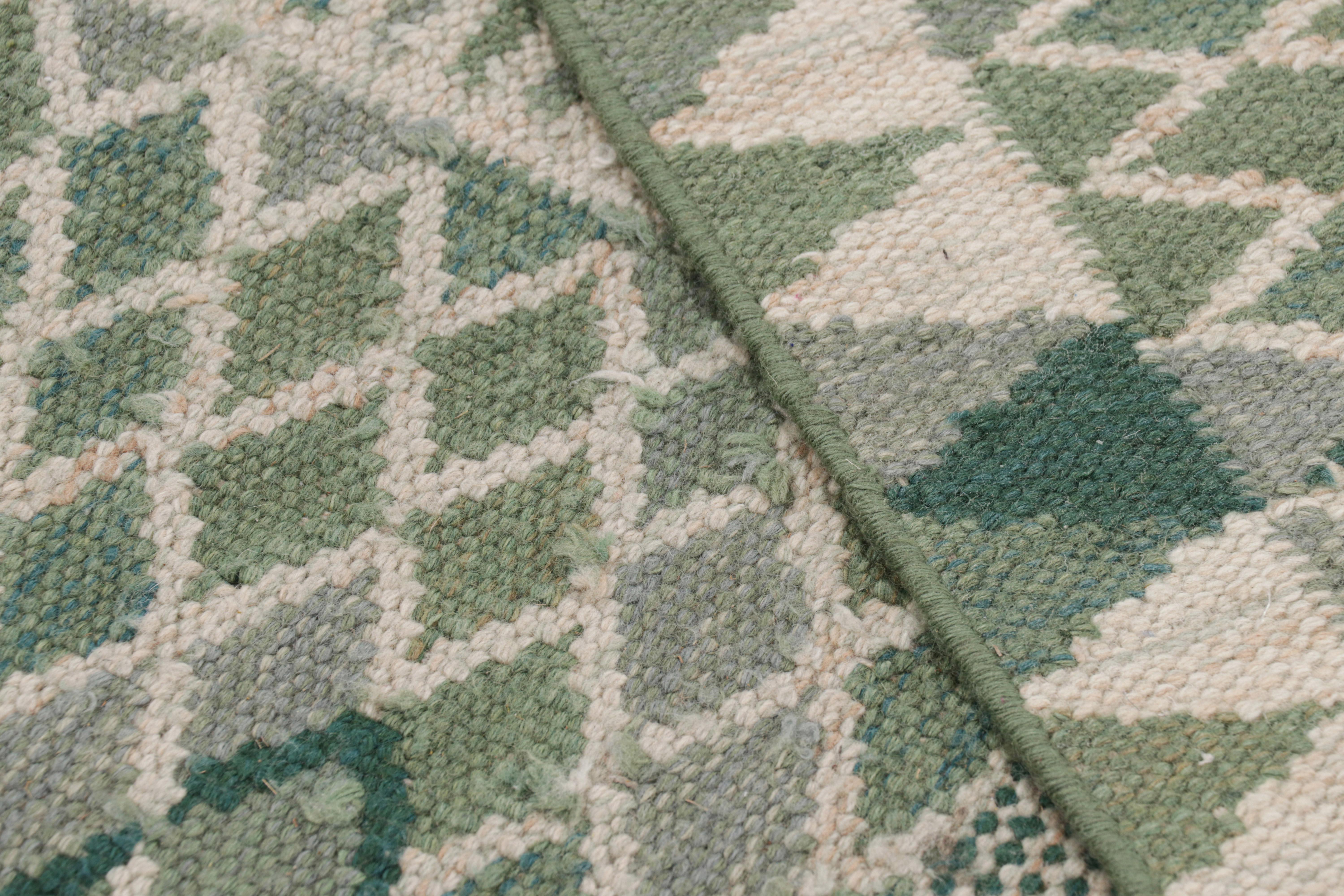 Contemporary Rug & Kilim’s Custom Scandinavian Style Rug in Green Geometric Patterns For Sale