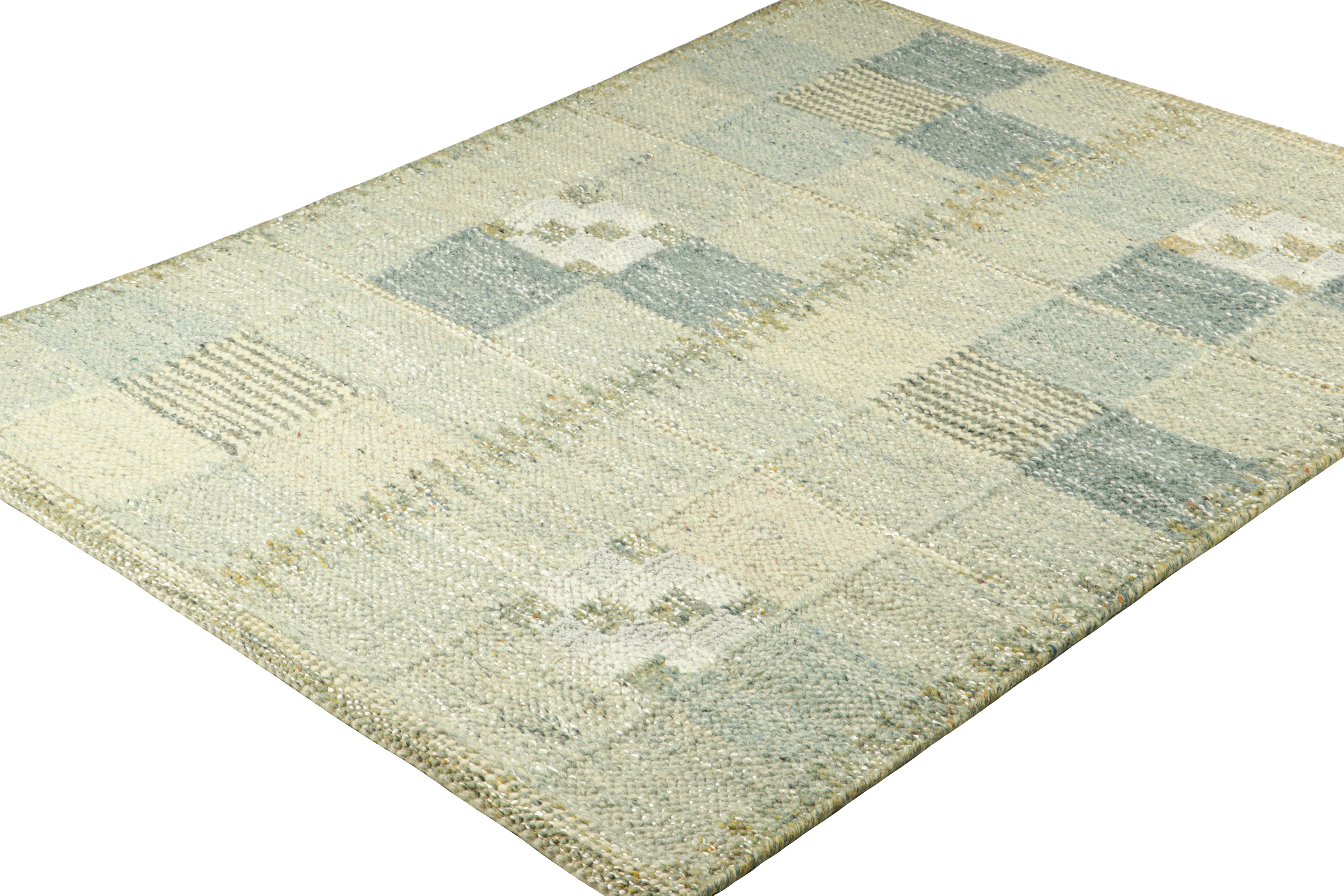 Indian Rug & Kilim’s Custom Scandinavian Style Rug in Light Blue Geometric Patterns For Sale