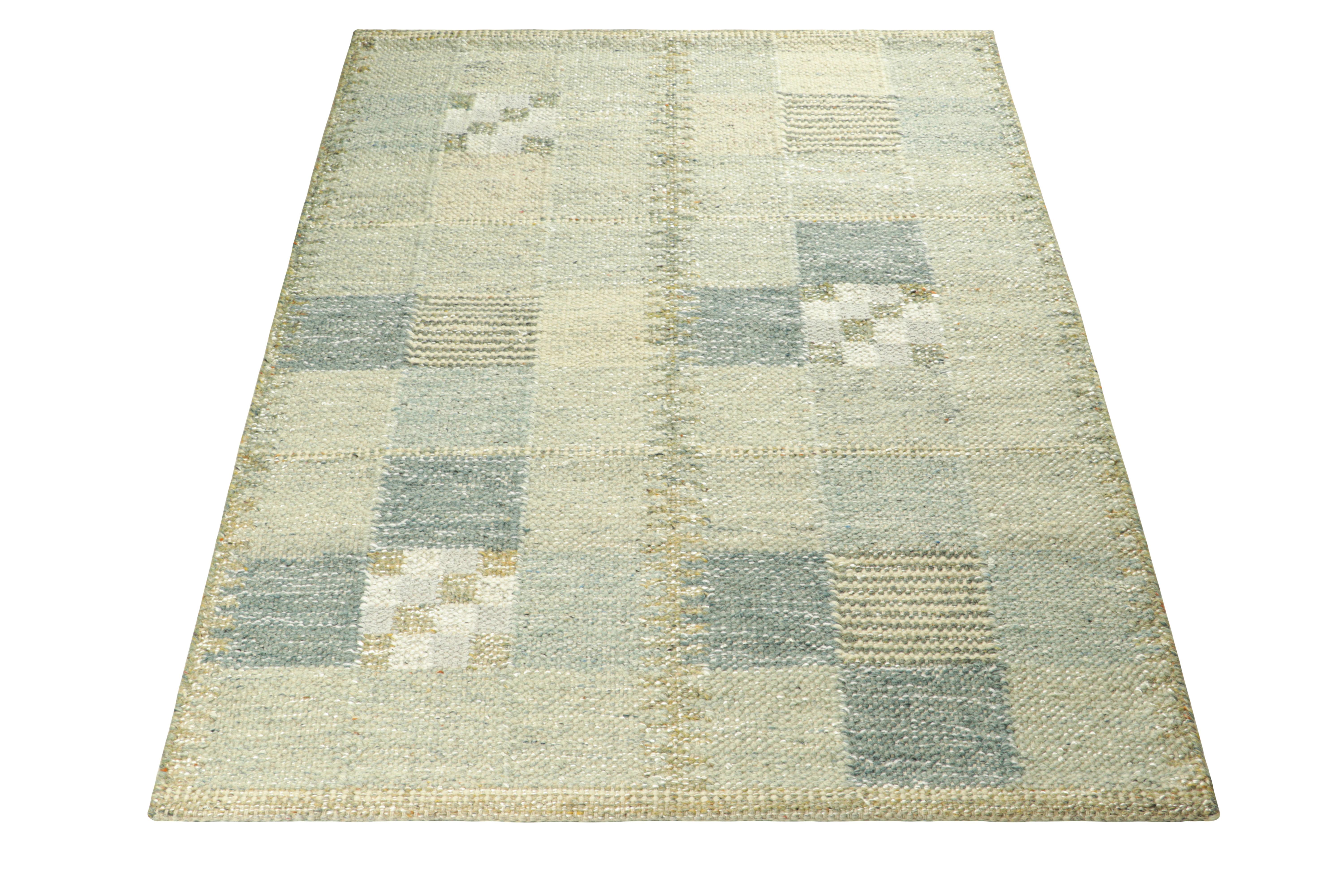 Hand-Woven Rug & Kilim’s Custom Scandinavian Style Rug in Light Blue Geometric Patterns For Sale