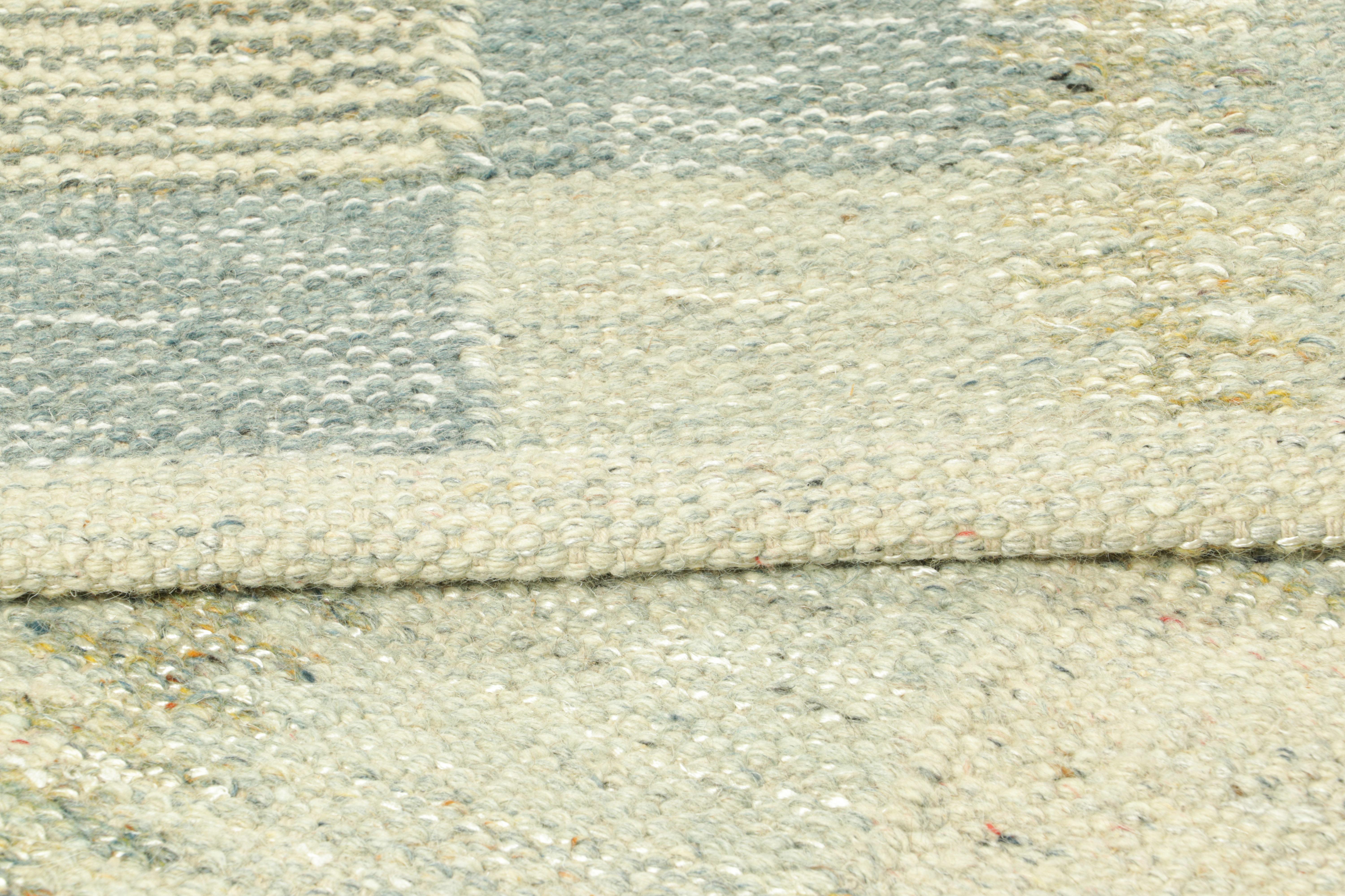 Contemporary Rug & Kilim’s Custom Scandinavian Style Rug in Light Blue Geometric Patterns For Sale