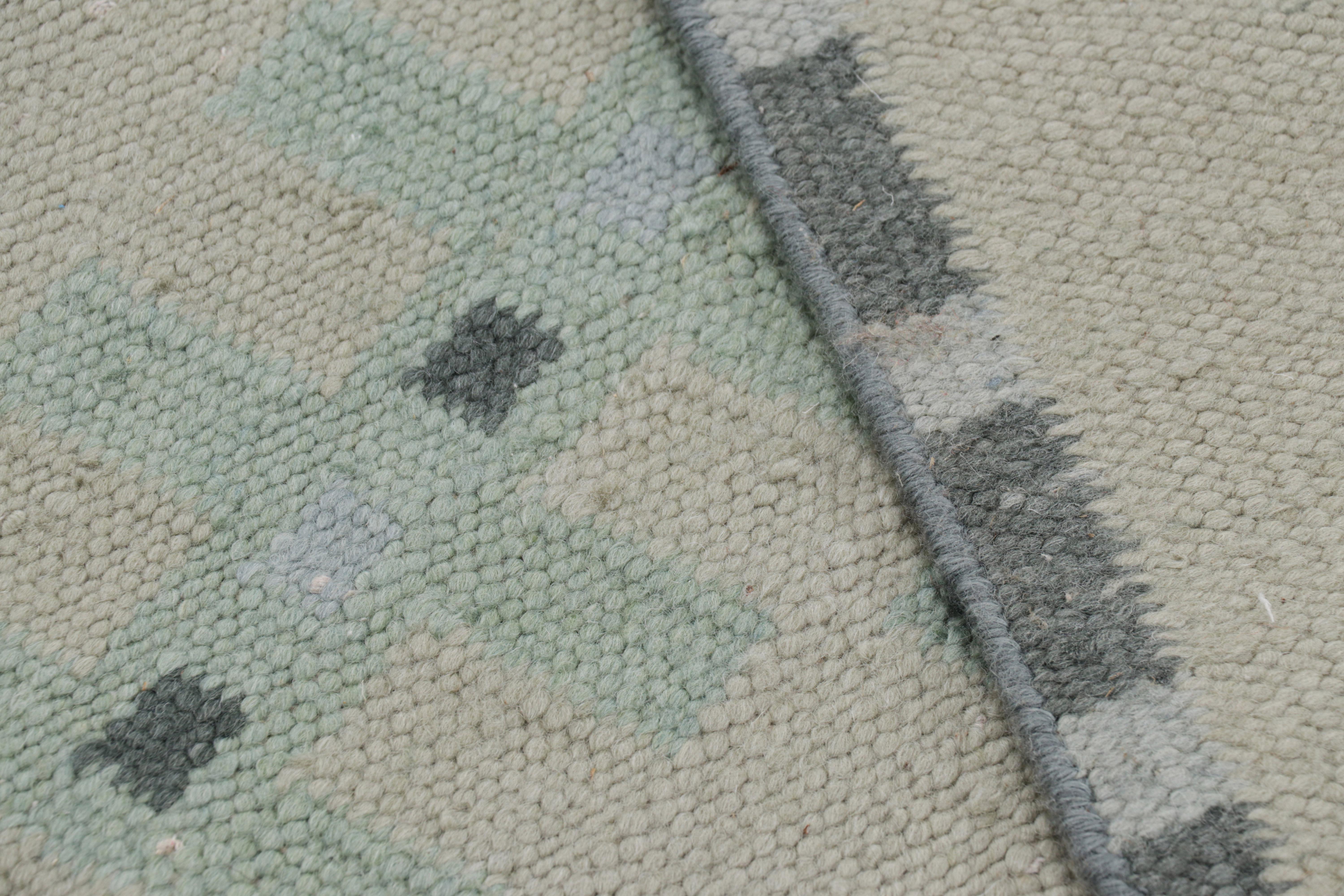 Contemporary Rug & Kilim’s Custom Scandinavian Style Rug with Pale Teal Geometric Patterns For Sale
