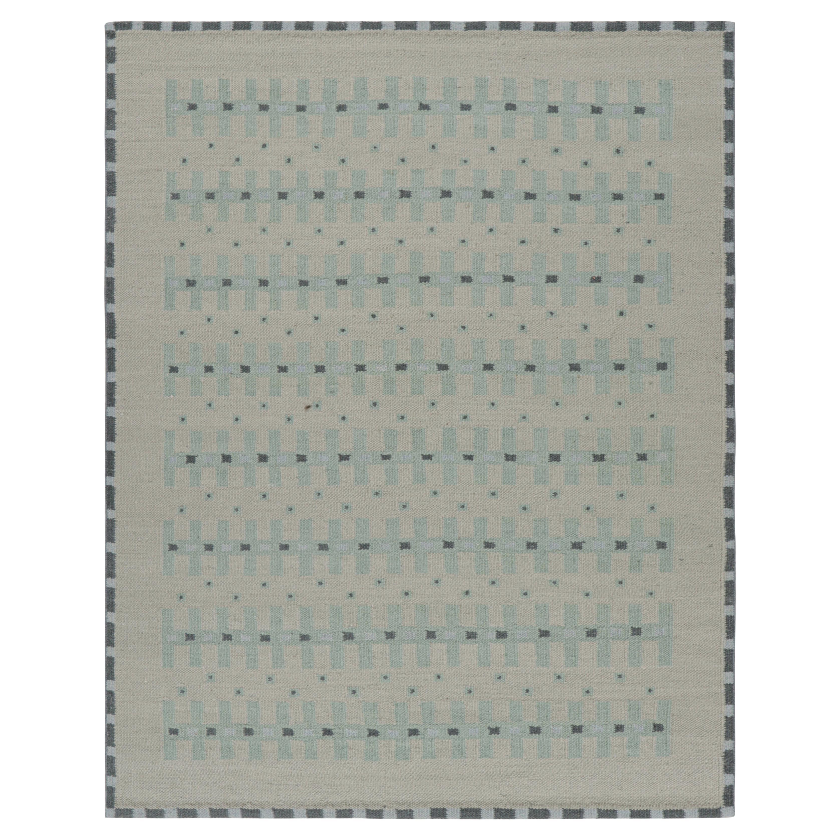 Rug & Kilim’s Custom Scandinavian Style Rug with Pale Teal Geometric Patterns For Sale