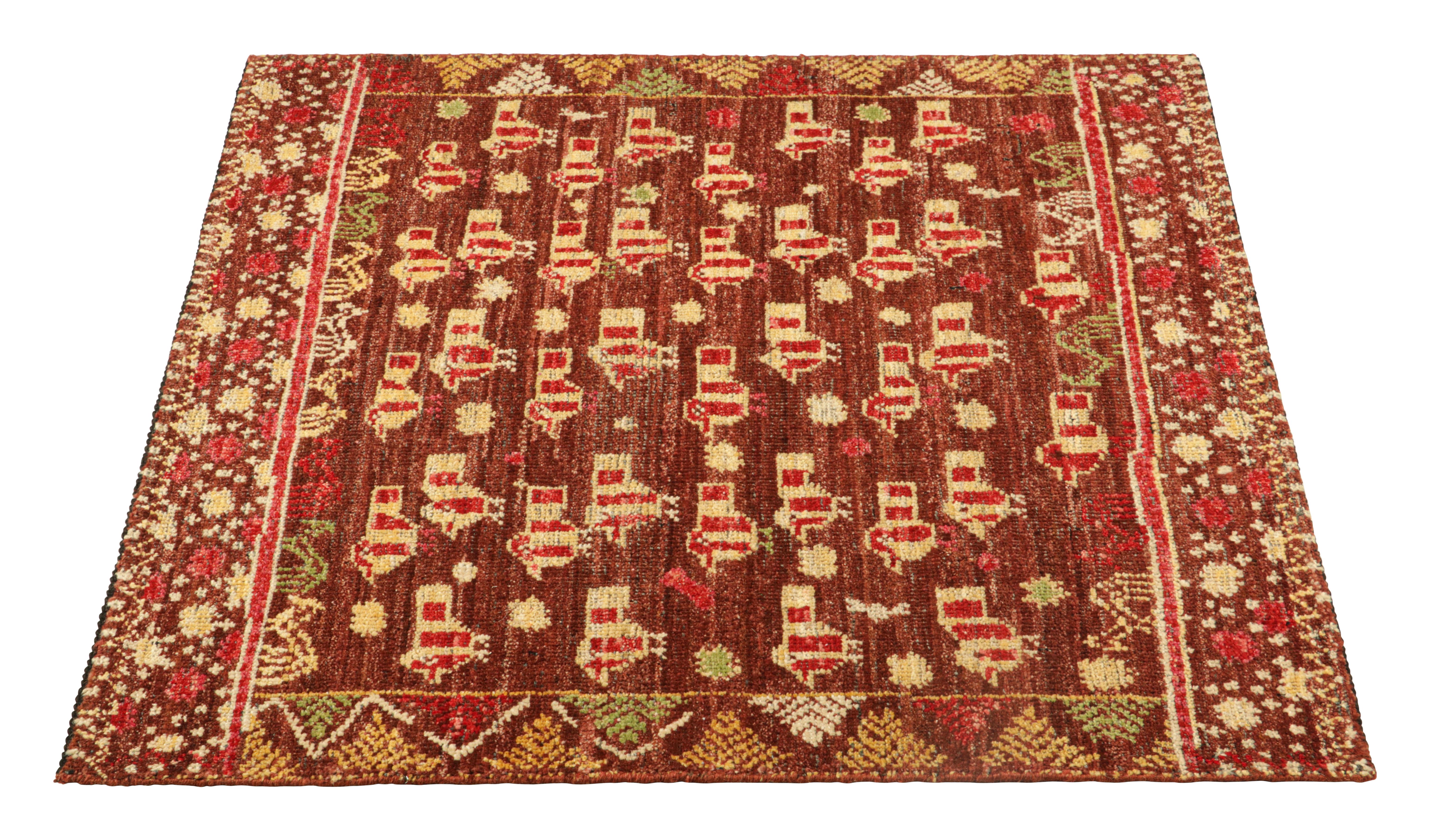 Rug & Kilim’s Custom Square Rug Design with Geometric Patterns and Pictorials In New Condition For Sale In Long Island City, NY