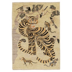 Rug & Kilim's Custom Tiger Rug Design in Beige with Orange & Black Pictorial (en anglais)