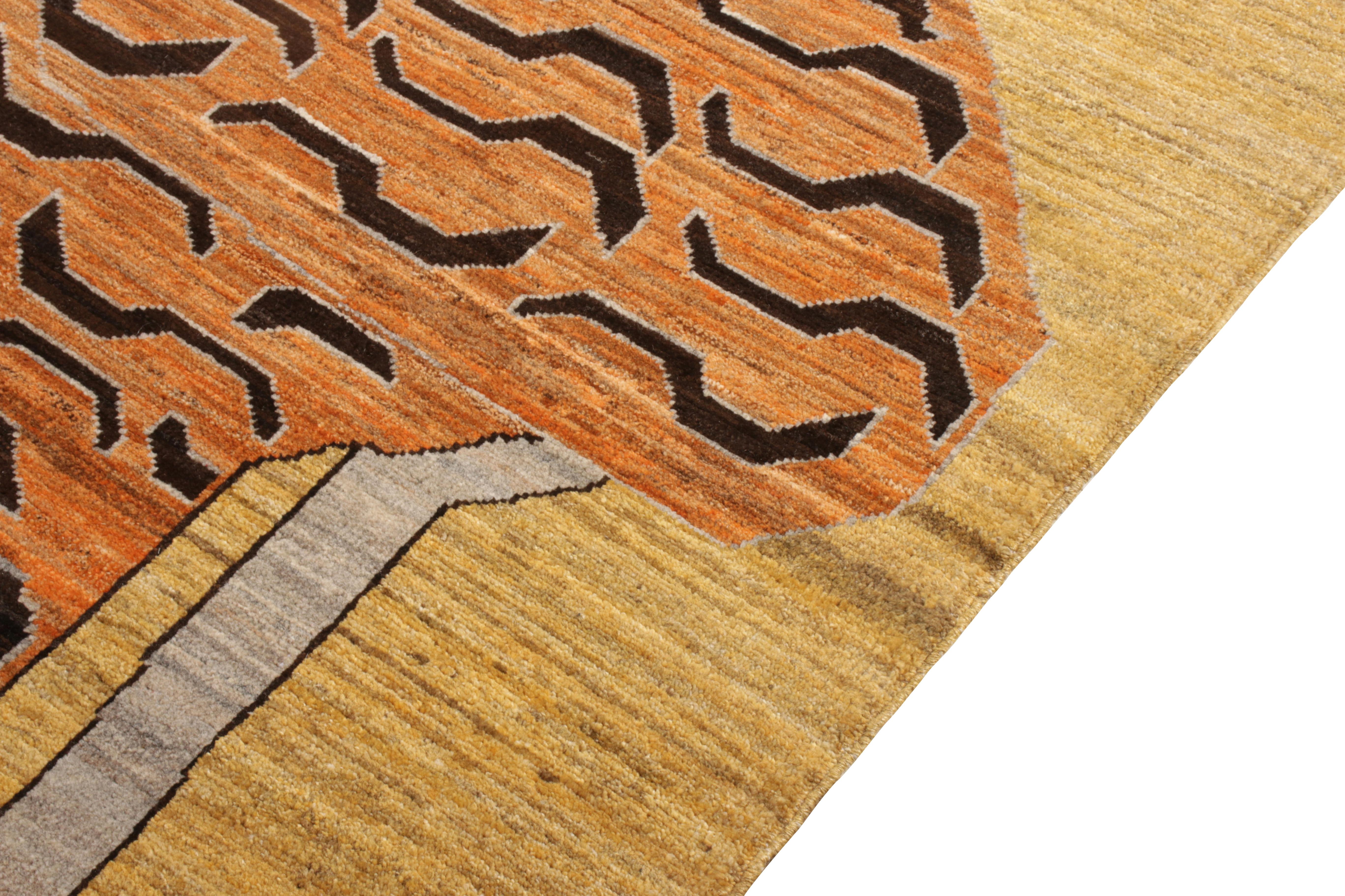 Tribal Rug & Kilim’s Custom Tiger Rug in Black Orange Pictorial Pattern For Sale