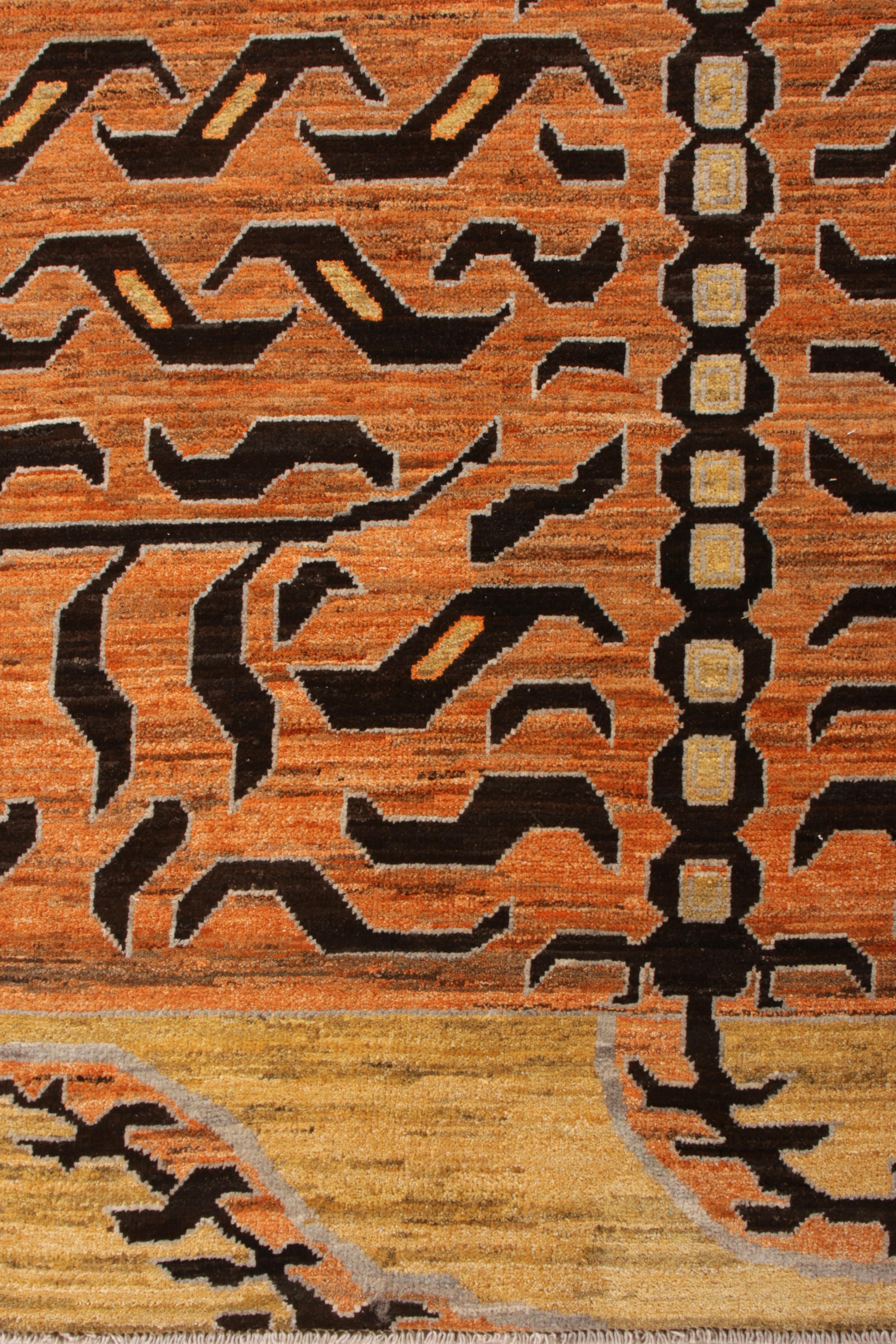 Hand-Knotted Rug & Kilim’s Custom Tiger Rug in Black Orange Pictorial Pattern For Sale