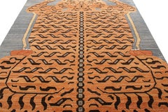 Rug & Kilim’s Custom Tiger Rug in Blue, Orange Pictorial Pelt Pattern