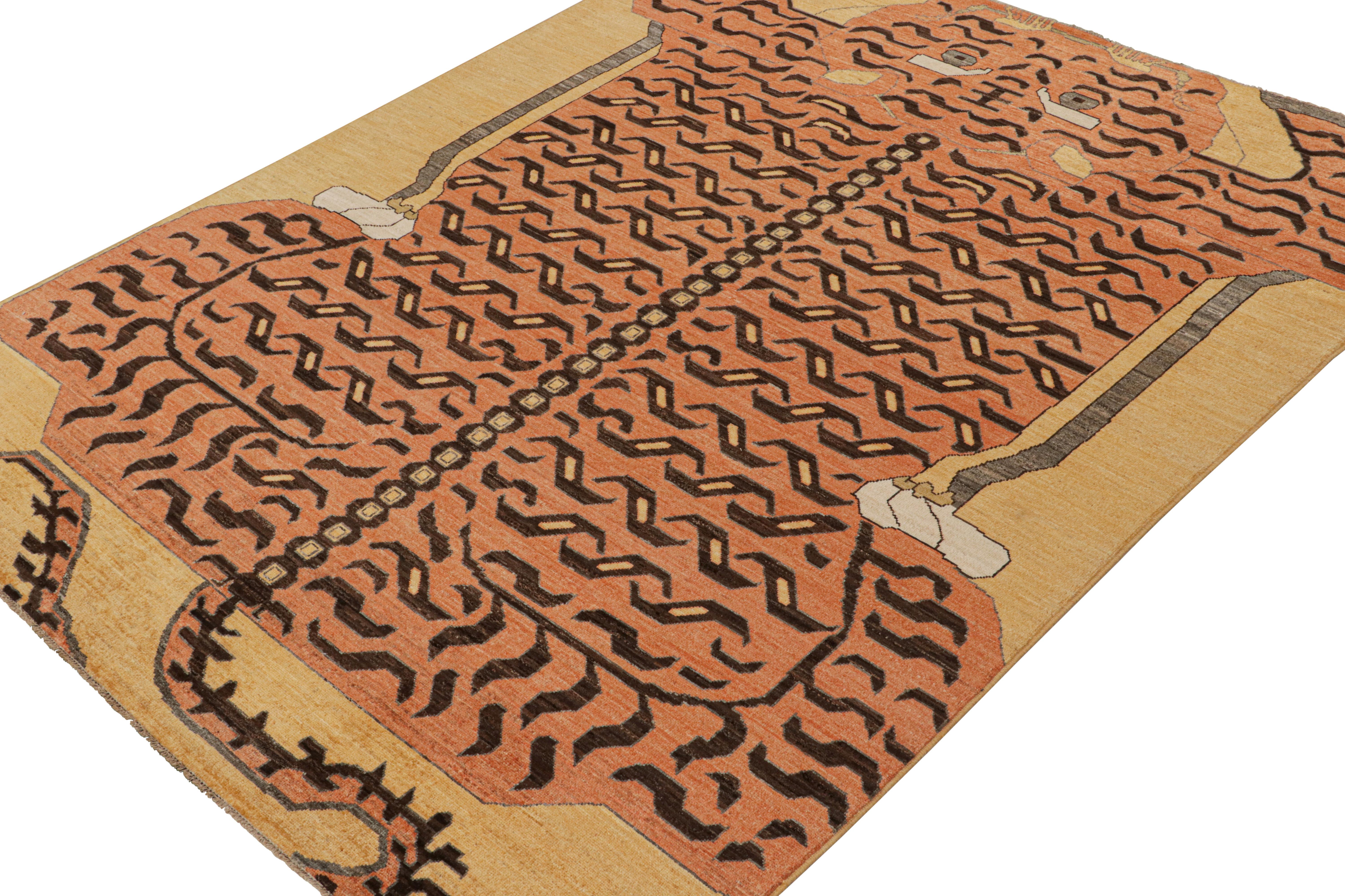 Modern Rug & Kilim’s Custom Tiger-Skin Rug Design with Orange and Brown Pictorial For Sale