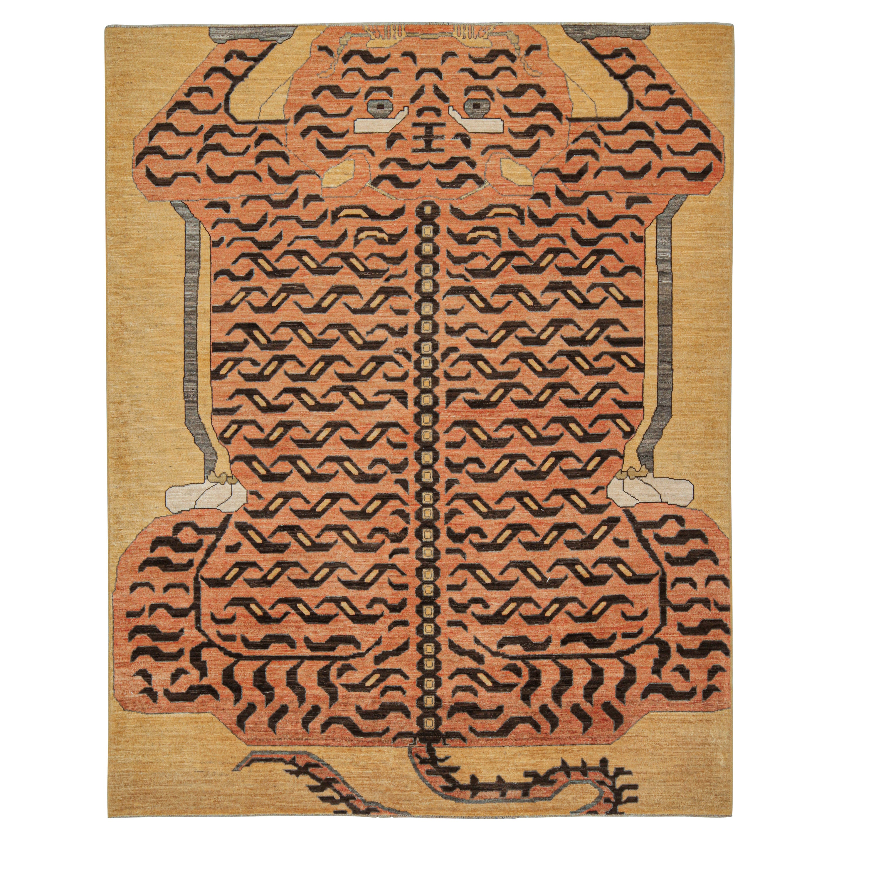 Diseño personalizado de alfombra de piel de tigre con dibujo naranja y marrón de Rug & Kilim
