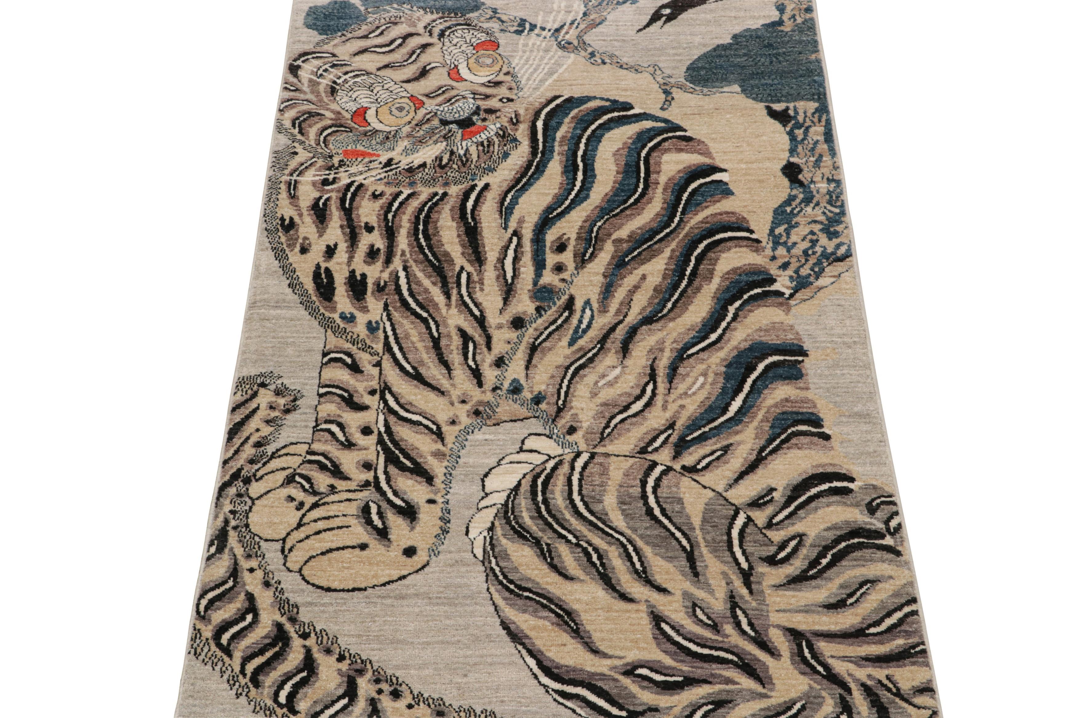 Rug & Kilim’s Custom Tiger-Skin Rug with Beige/Brown, Blue, Black Pictorial In condizioni Nuovo in vendita a Long Island City, NY