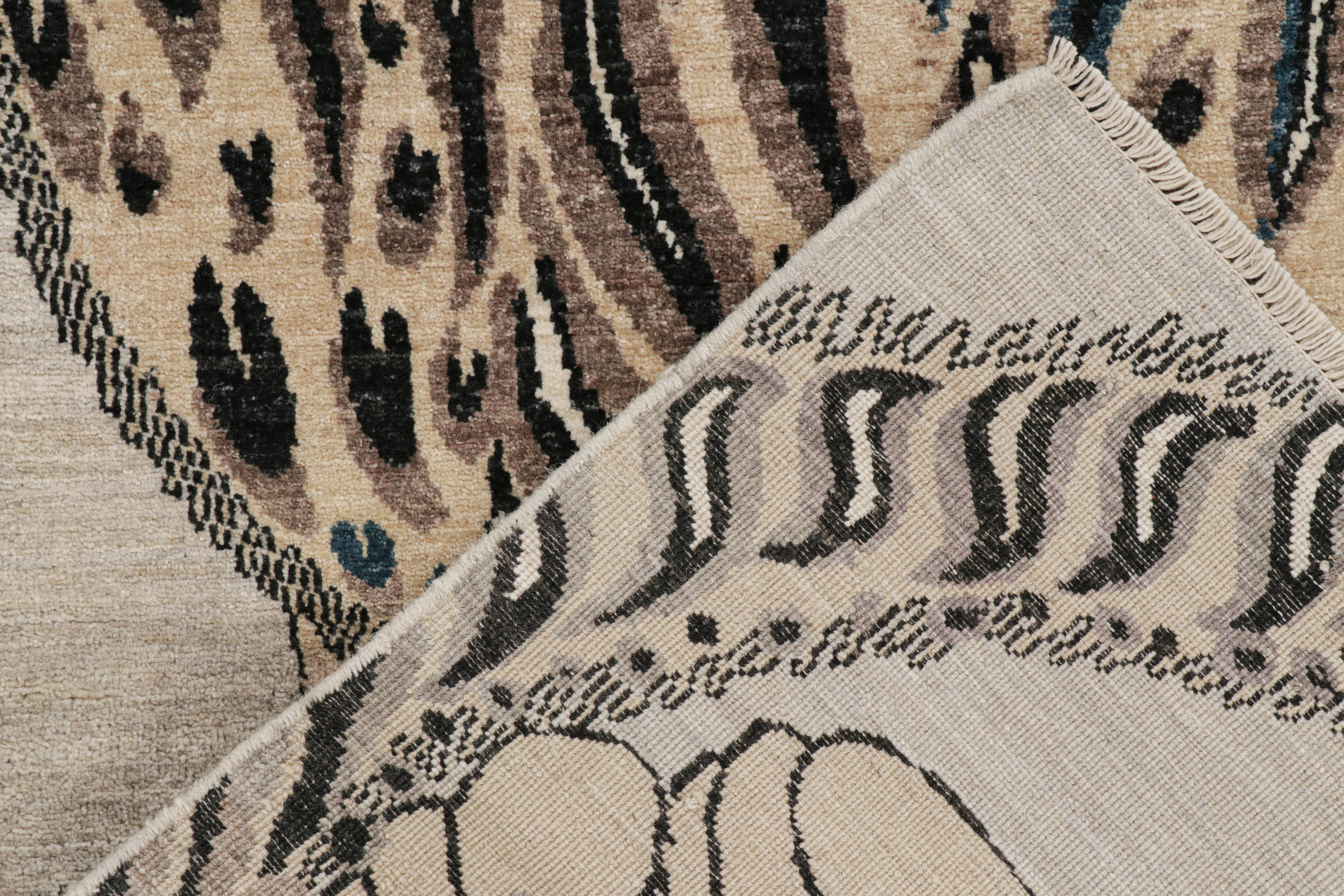 Contemporary Rug & Kilim’s Custom Tiger-Skin Rug with Beige/Brown, Blue, Black Pictorial For Sale