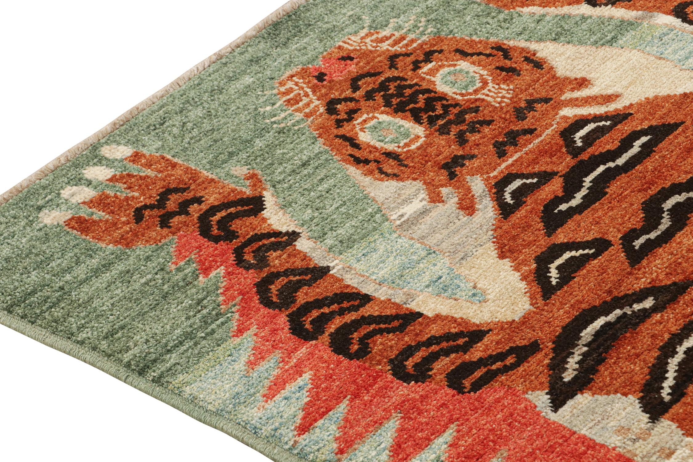 Pakistani Rug & Kilim’s Custom Tiger-Skin Runner with Orange and Brown Pictorial For Sale